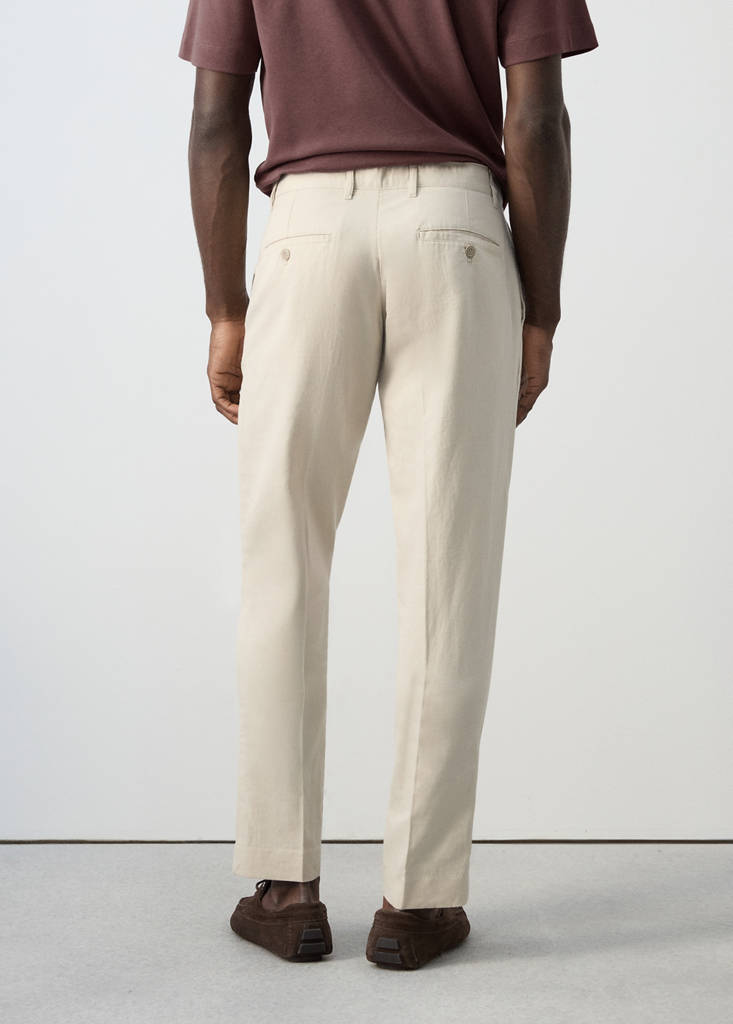 Slim fit cotton-linen blend trousers — Sand