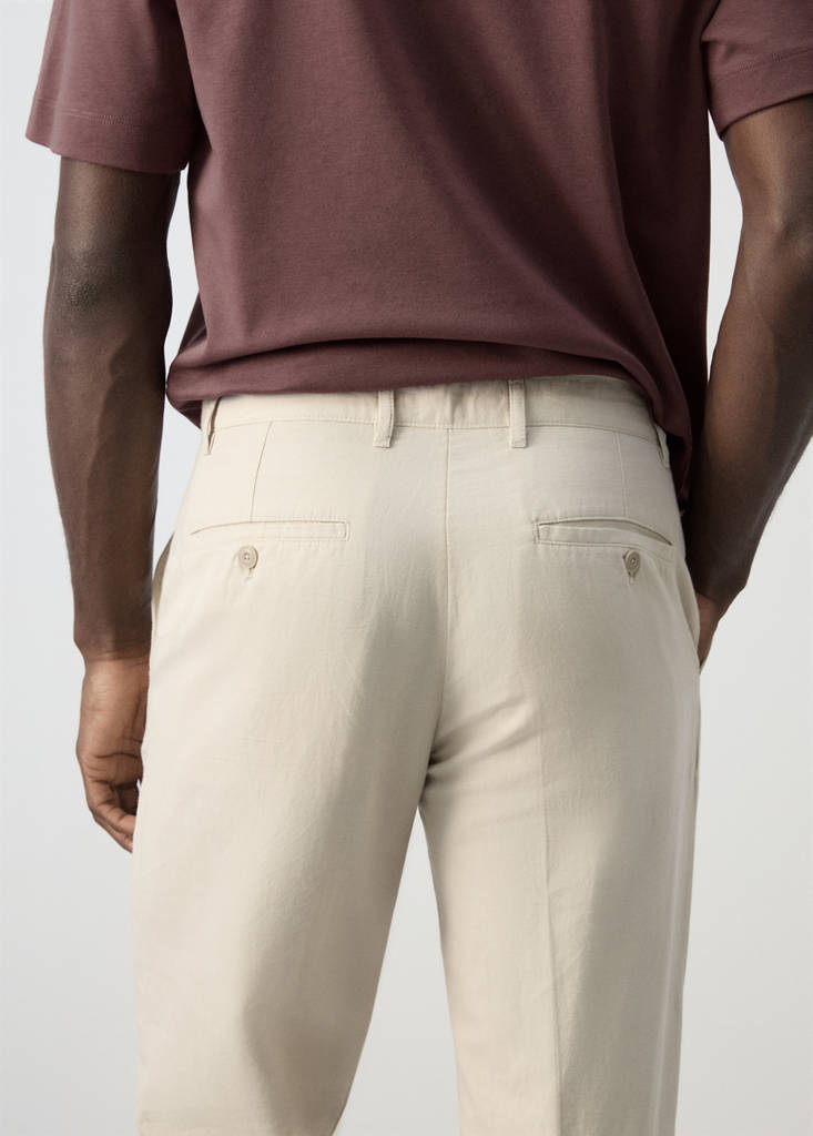 Slim fit cotton-linen blend trousers — Sand