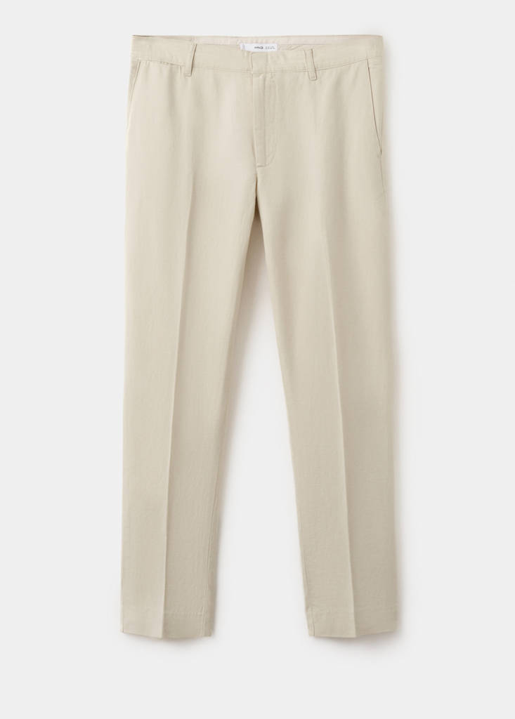 Slim fit cotton-linen blend trousers — Sand