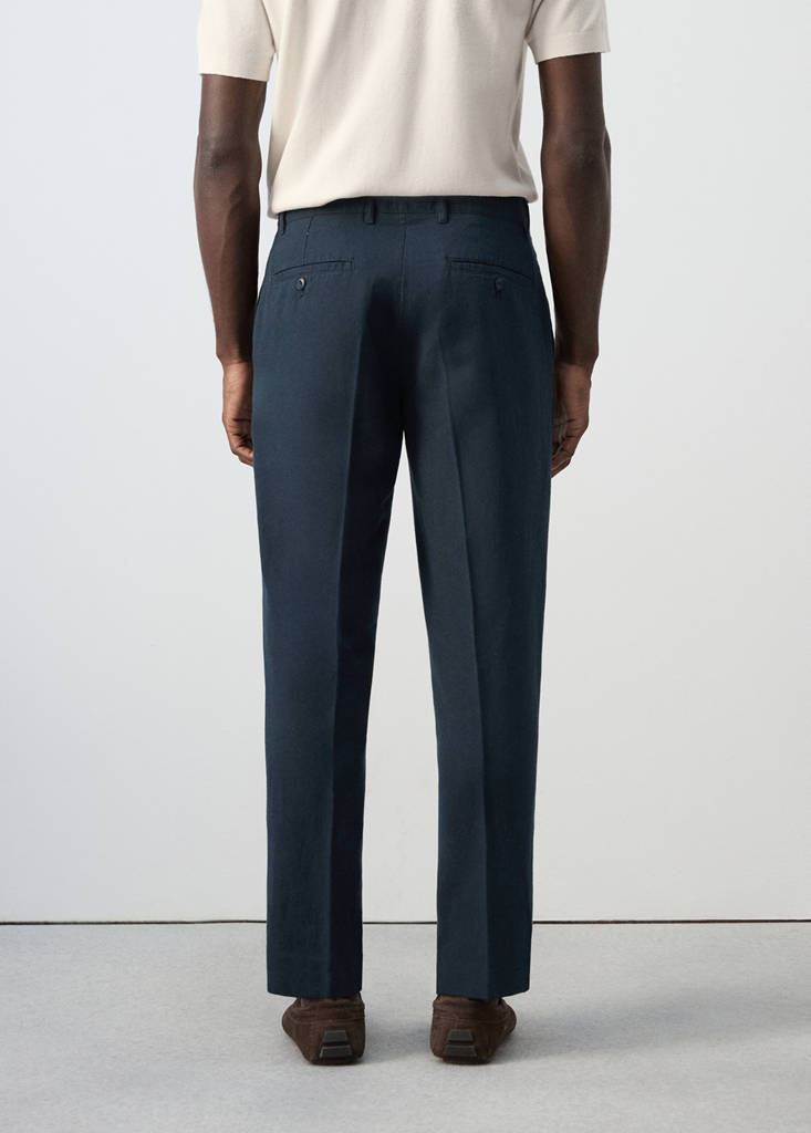 Slim fit cotton-linen blend trousers — Navy