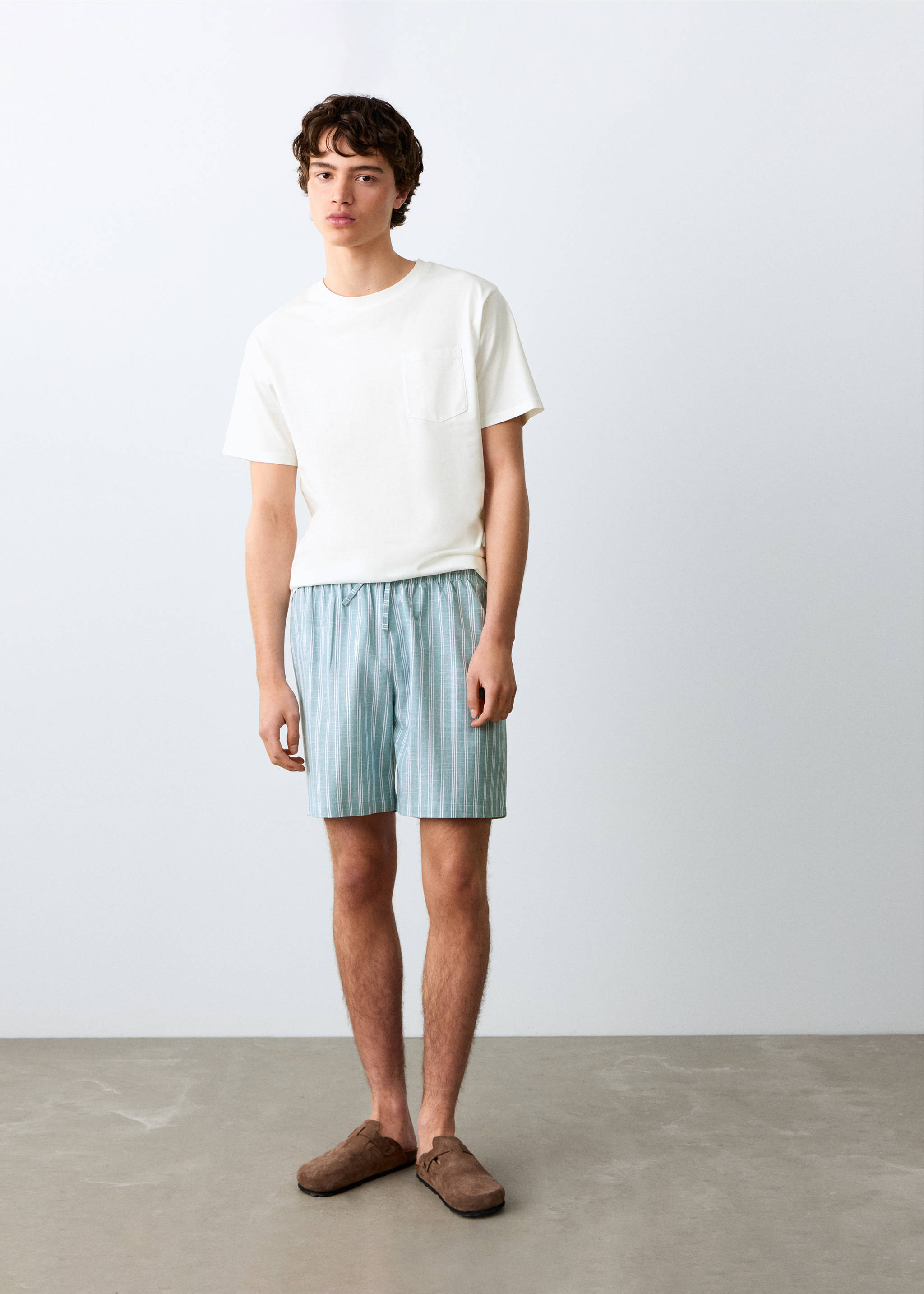 Striped cotton short pyjamas - General plane, Green. Ref: 27055933-00.