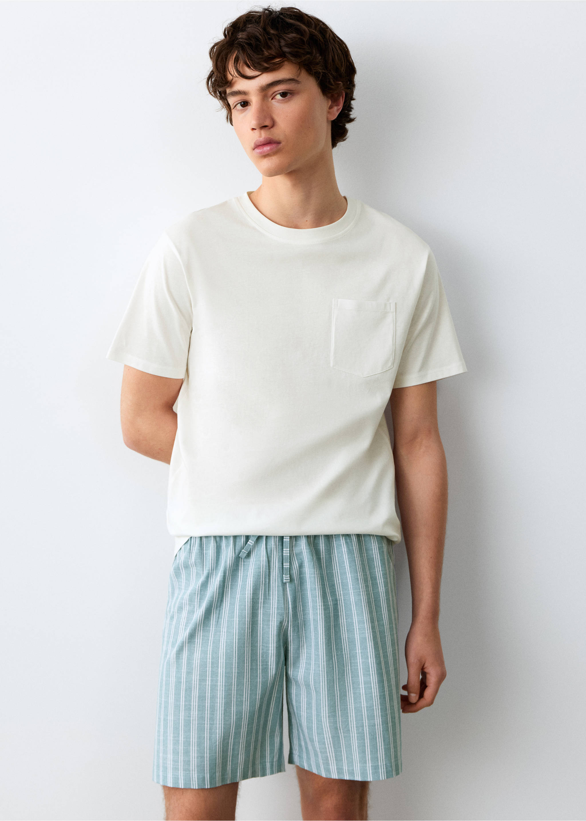 Striped cotton short pyjamas - Medium plane, Green. Ref: 27055933-00.