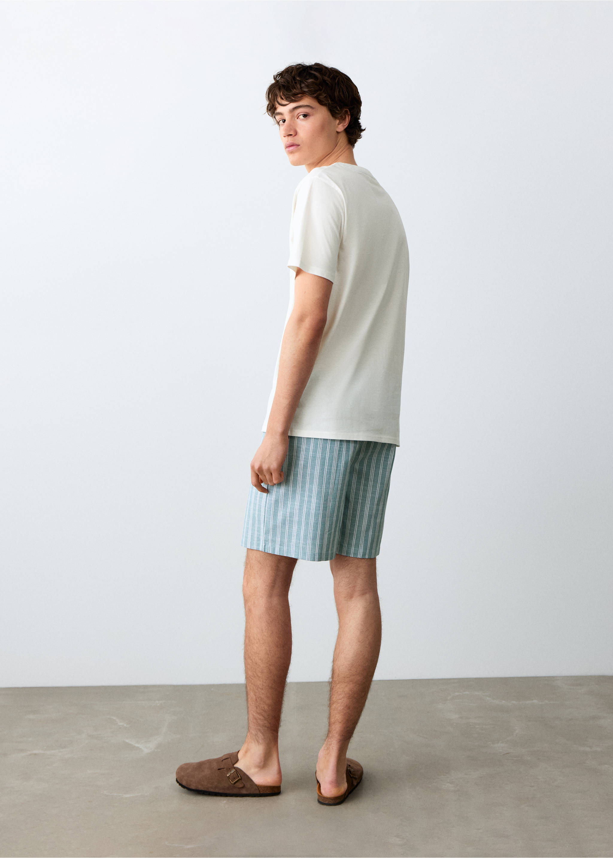 Striped cotton short pyjamas - Reverse of the article, Green. Ref: 27055933-00.