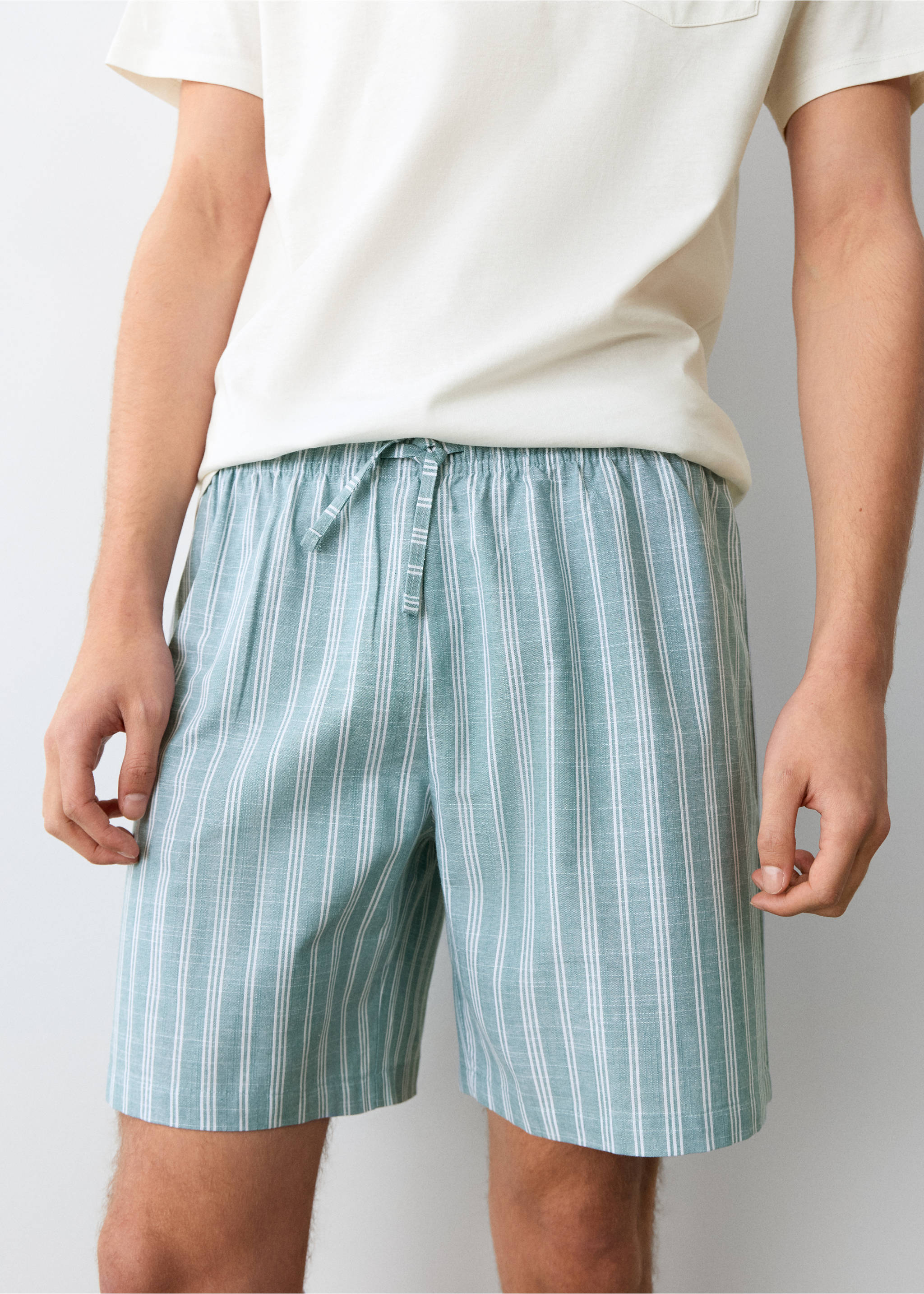Striped cotton short pyjamas - Details of the article 6, Green. Ref: 27055933-00.