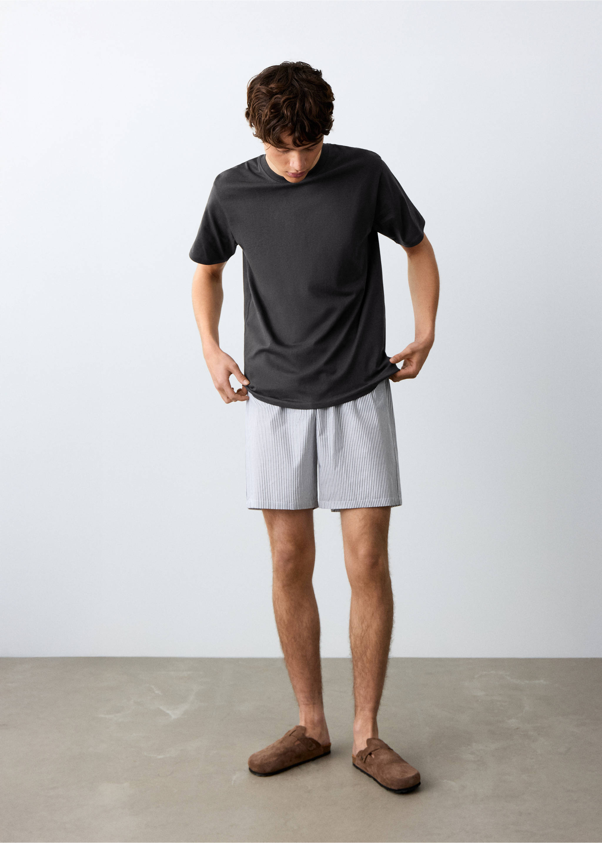 Striped cotton short pyjamas - General plane, Charcoal. Ref: 27055934-00.