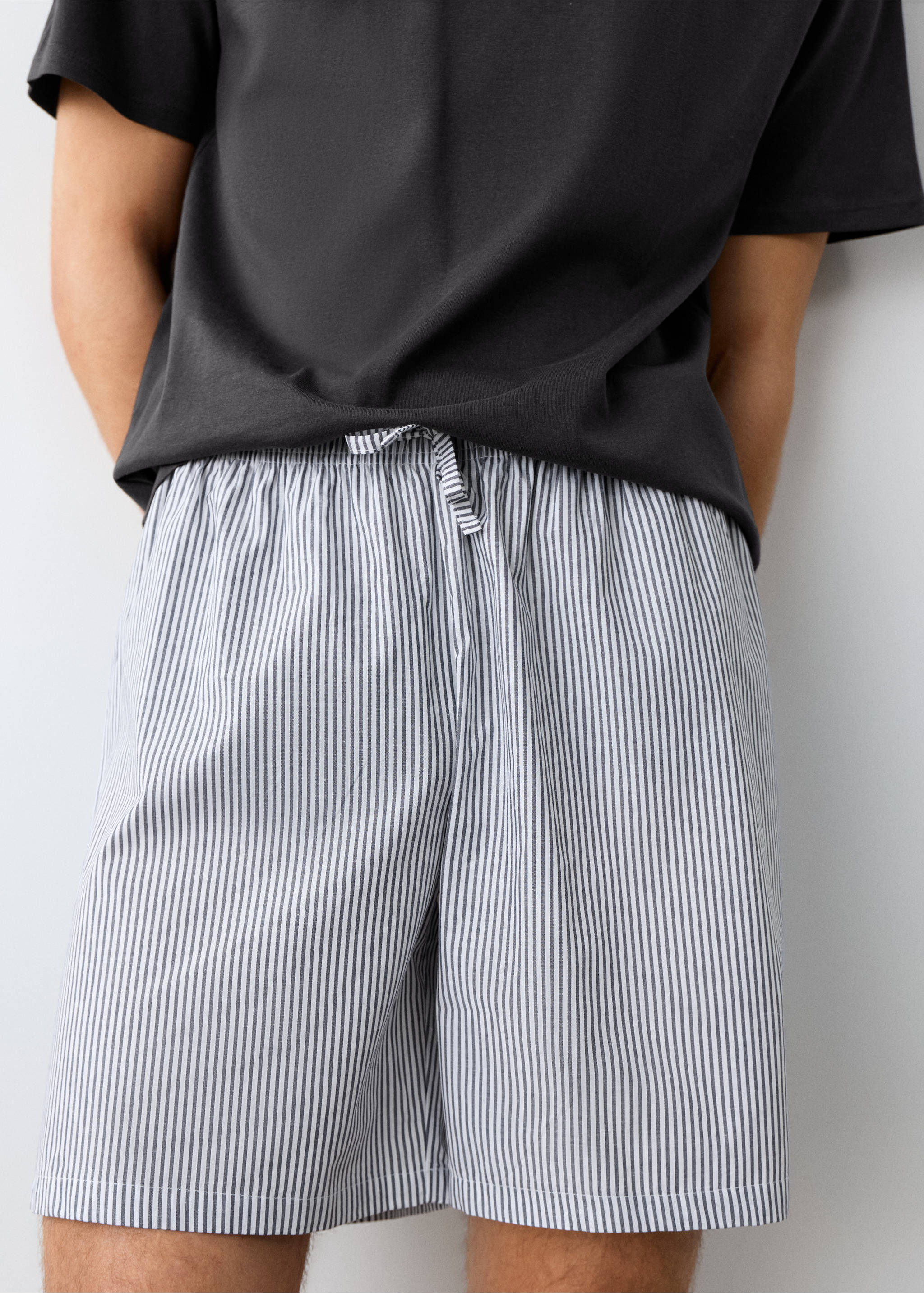 Striped cotton short pyjamas - Details of the article 6, Charcoal. Ref: 27055934-00.