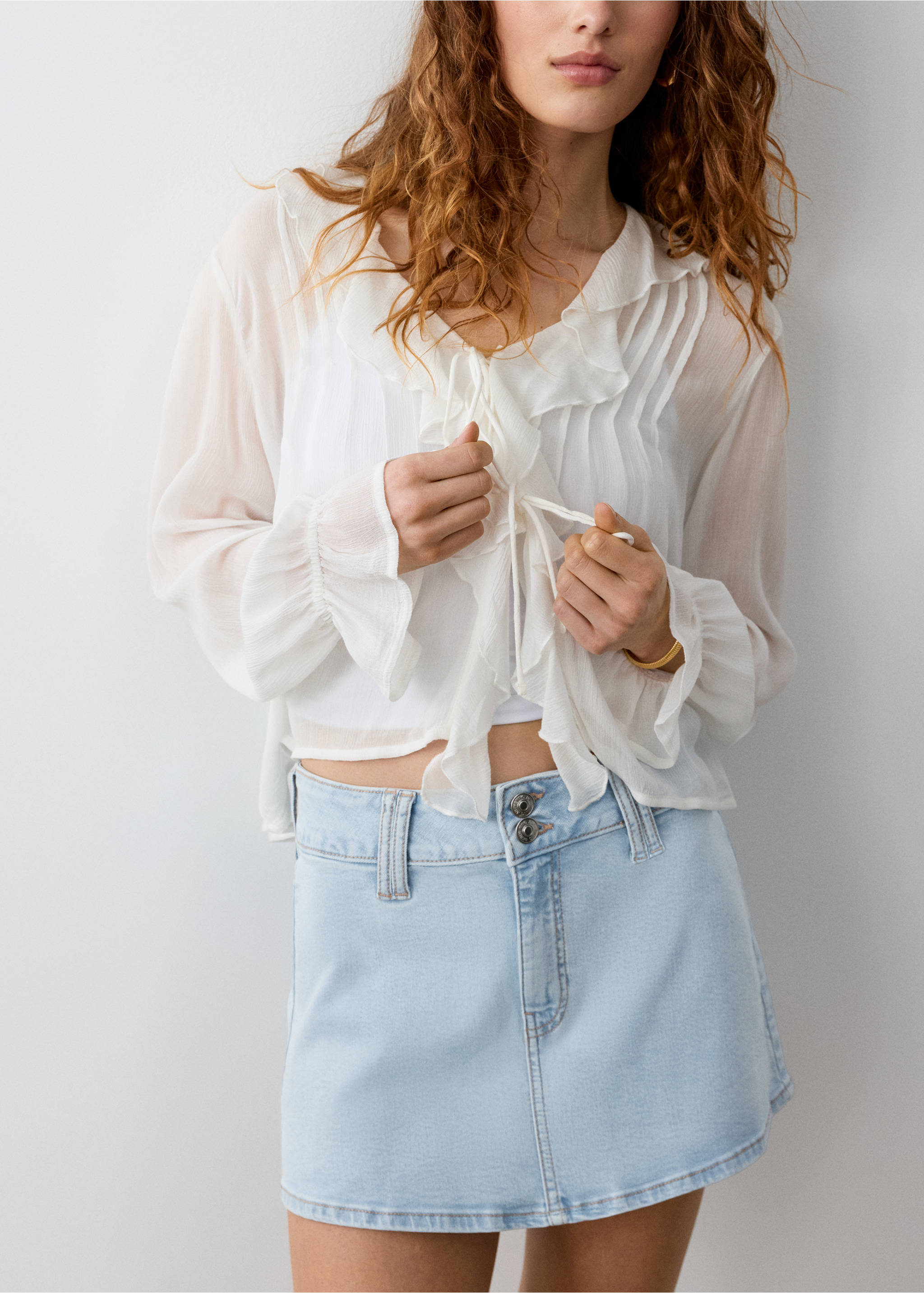 Denim short skirt - Details of the article 2, Medium Blue. Ref: 27055938-00.