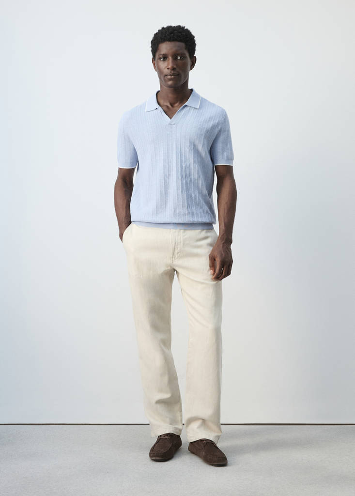 Structured fine-knit polo shirt — Sky Blue