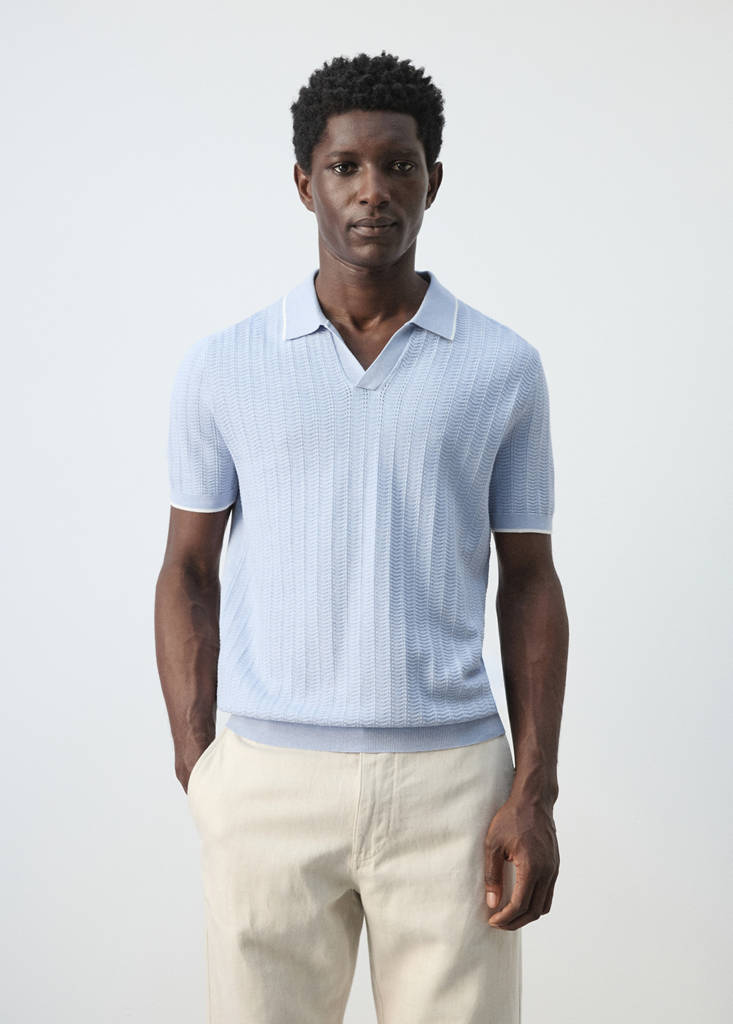 Structured fine-knit polo shirt — Sky Blue