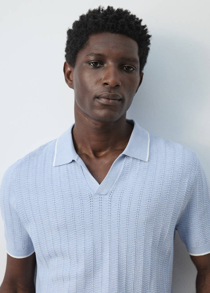 Structured fine-knit polo shirt — Sky Blue