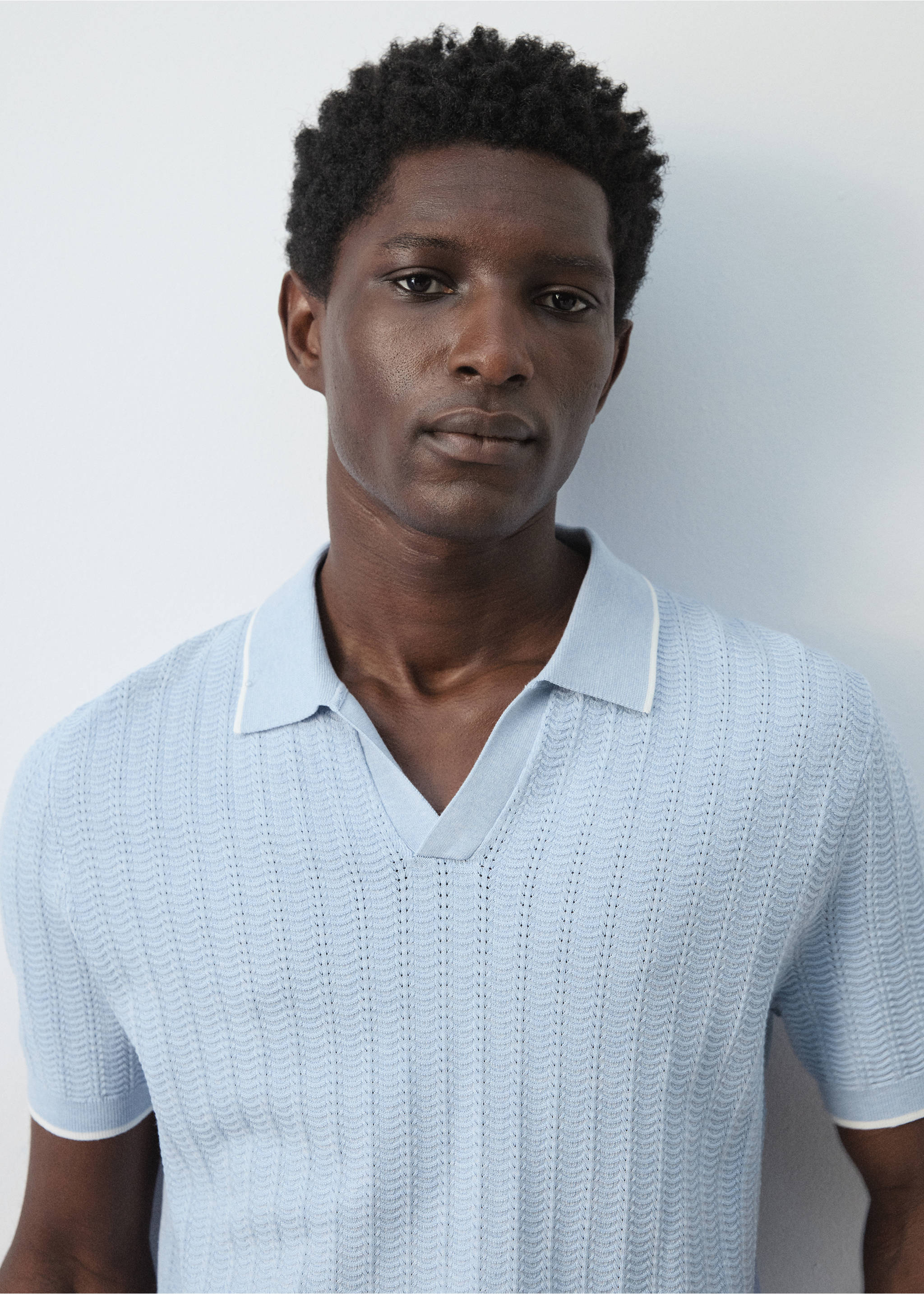 Bluză polo din tricot subțire structurat - Detaliu al articolului 1, Albastru celest. Ref: 27055939-00.