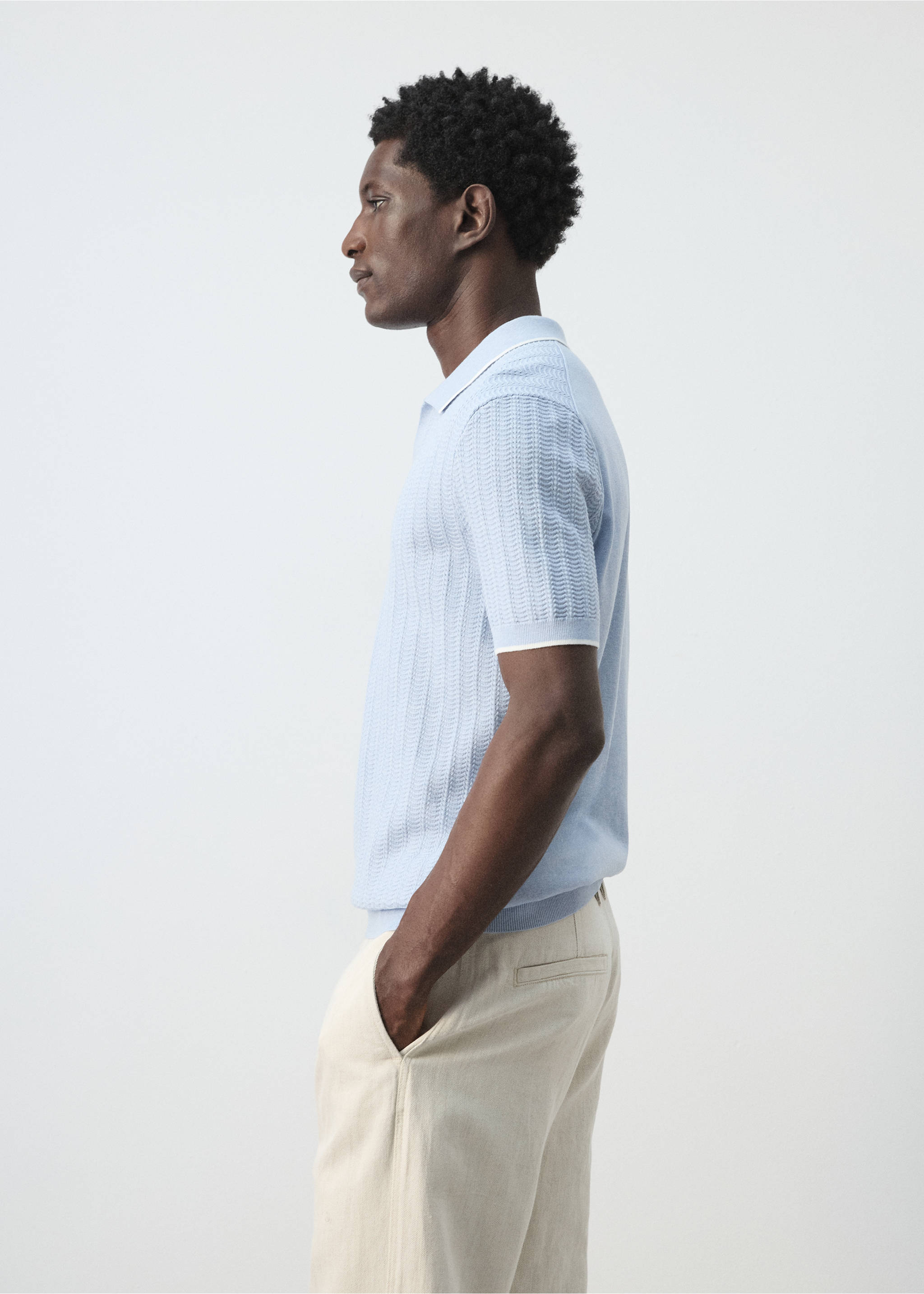 Bluză polo din tricot subțire structurat - Detaliu al articolului 2, Albastru celest. Ref: 27055939-00.