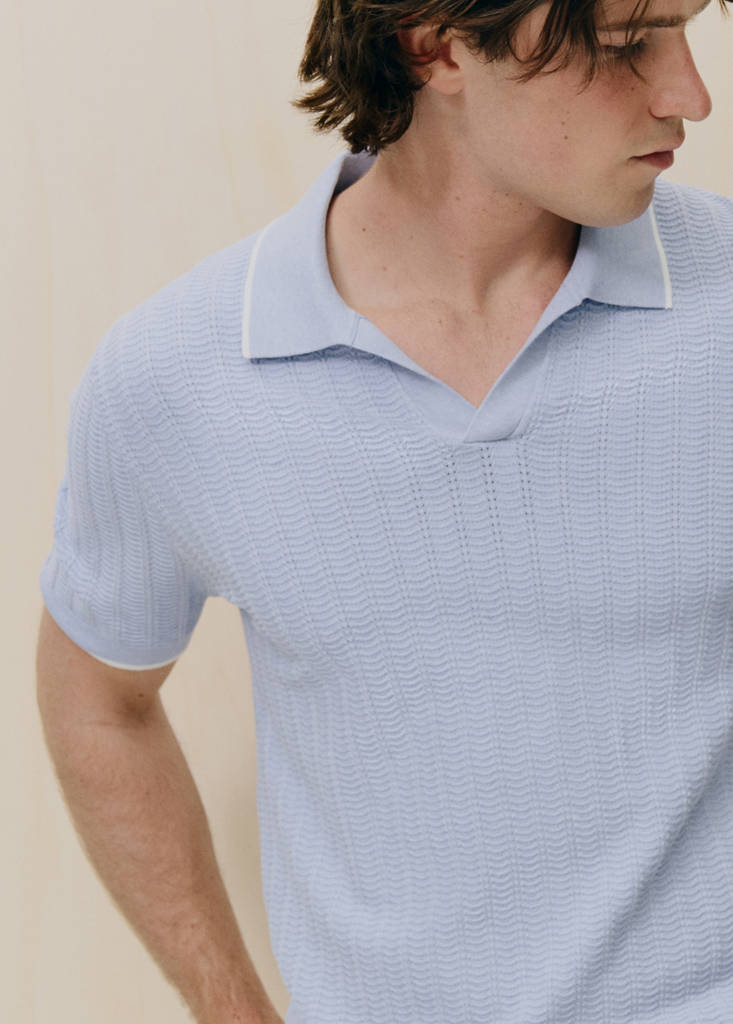 Structured fine-knit polo shirt — Sky Blue