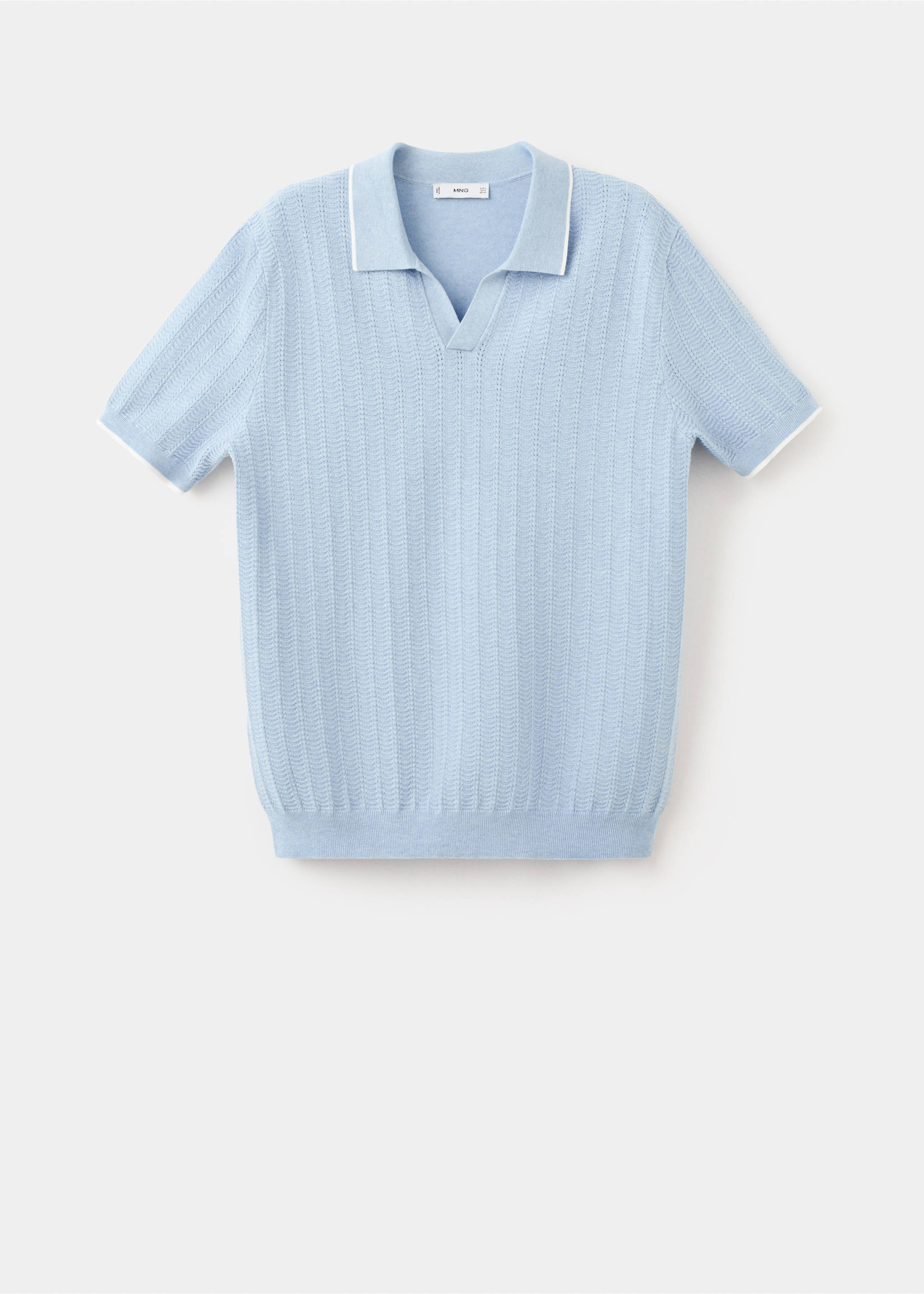 Bluză polo din tricot subțire structurat - Articol fără model, Albastru celest. Ref: 27055939-00.