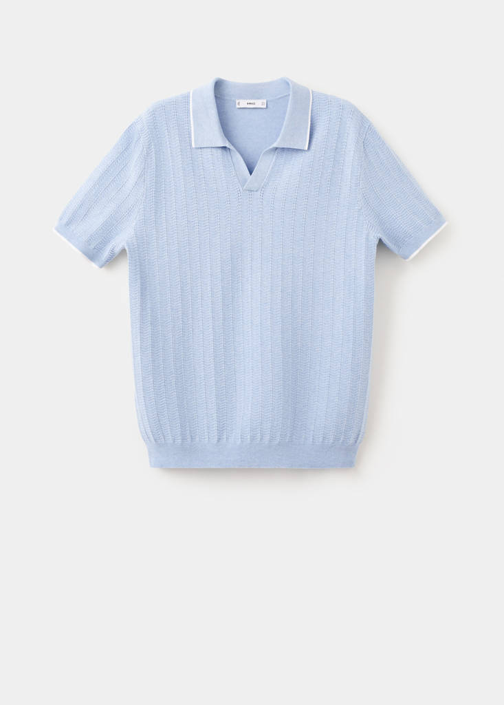 Structured fine-knit polo shirt — Sky Blue