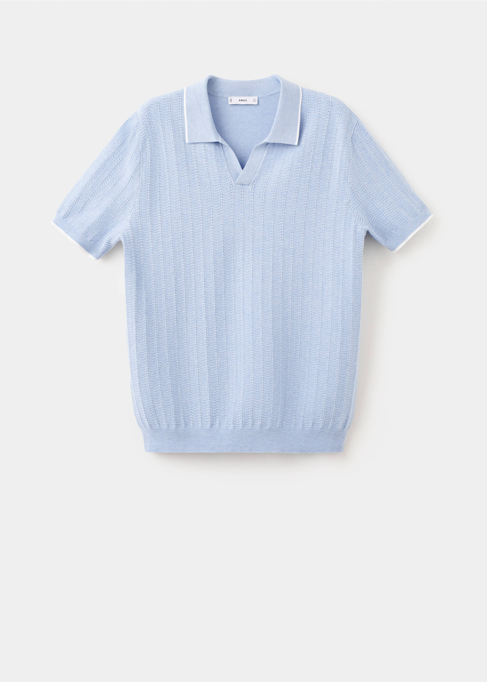 Structured fine-knit polo shirt - Article without model, Sky Blue. Ref: 27055939-00.
