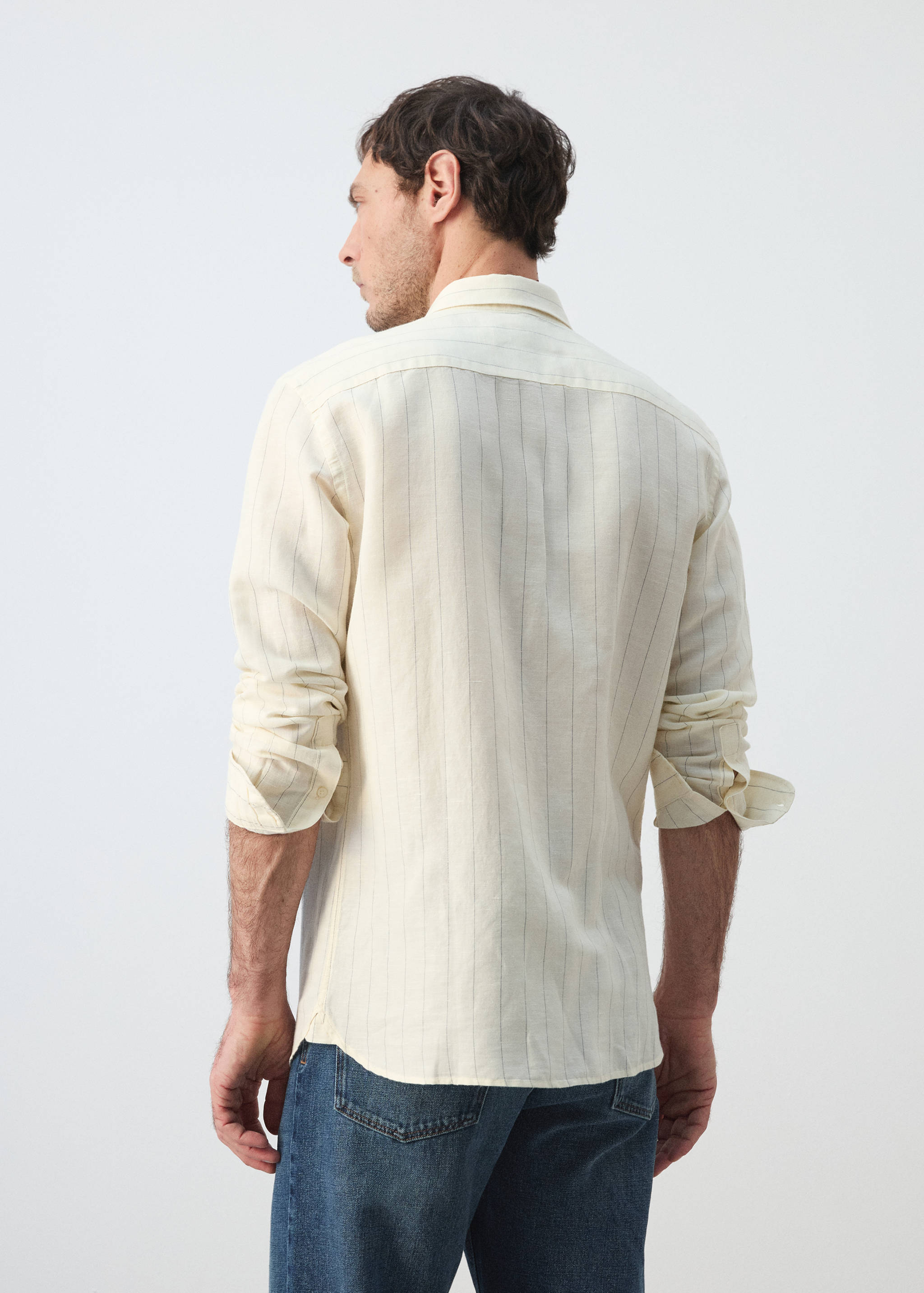 Camisa regular fit lino algodón rayas - Reverso del artículo