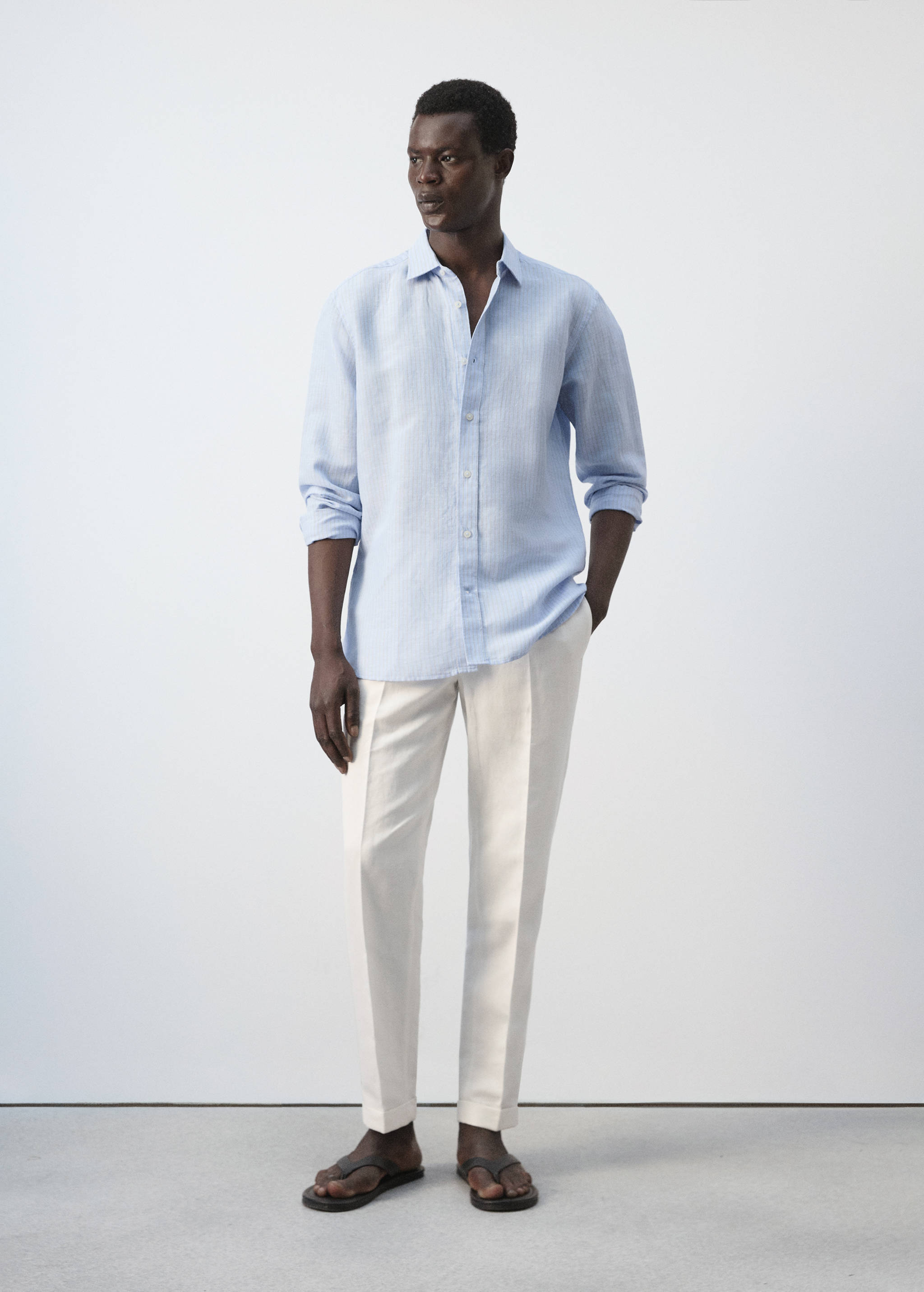 Regular-fit striped cotton-linen shirt - General plane