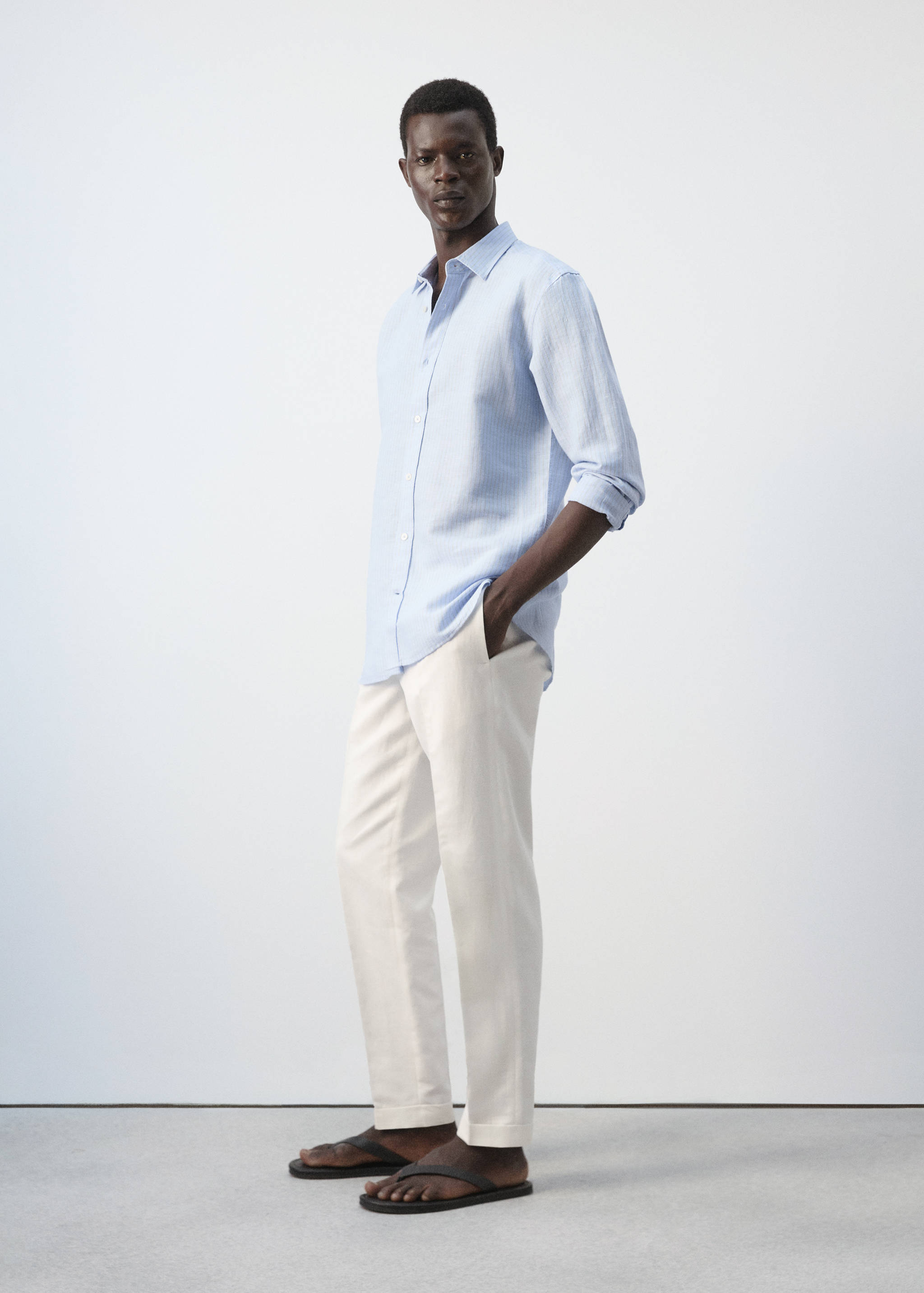 Regular-fit striped cotton-linen shirt - Details of the article 2