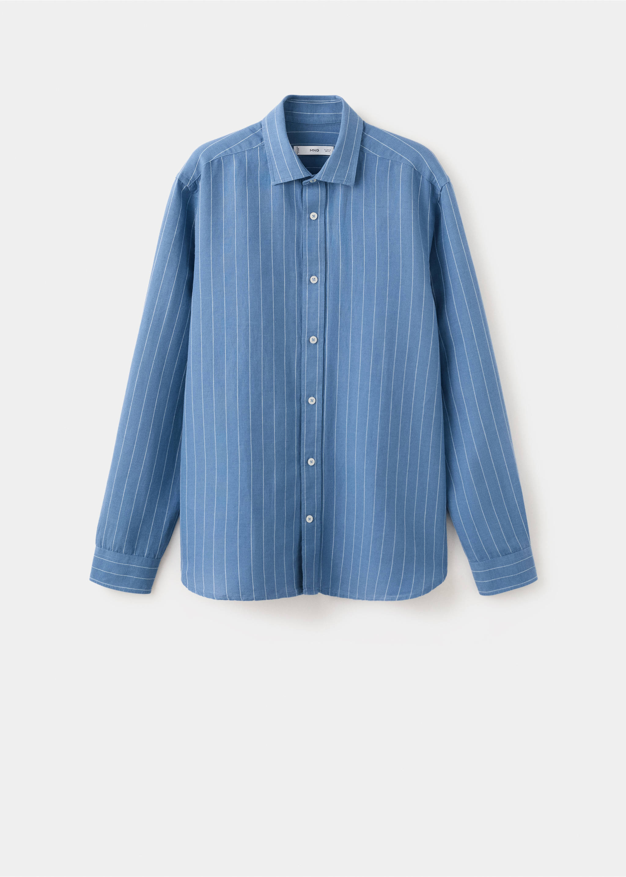 Рубашка regular fit лен и хлопок в полоску - Изделие без модели, Чернильный. Ref: 27055941-00.