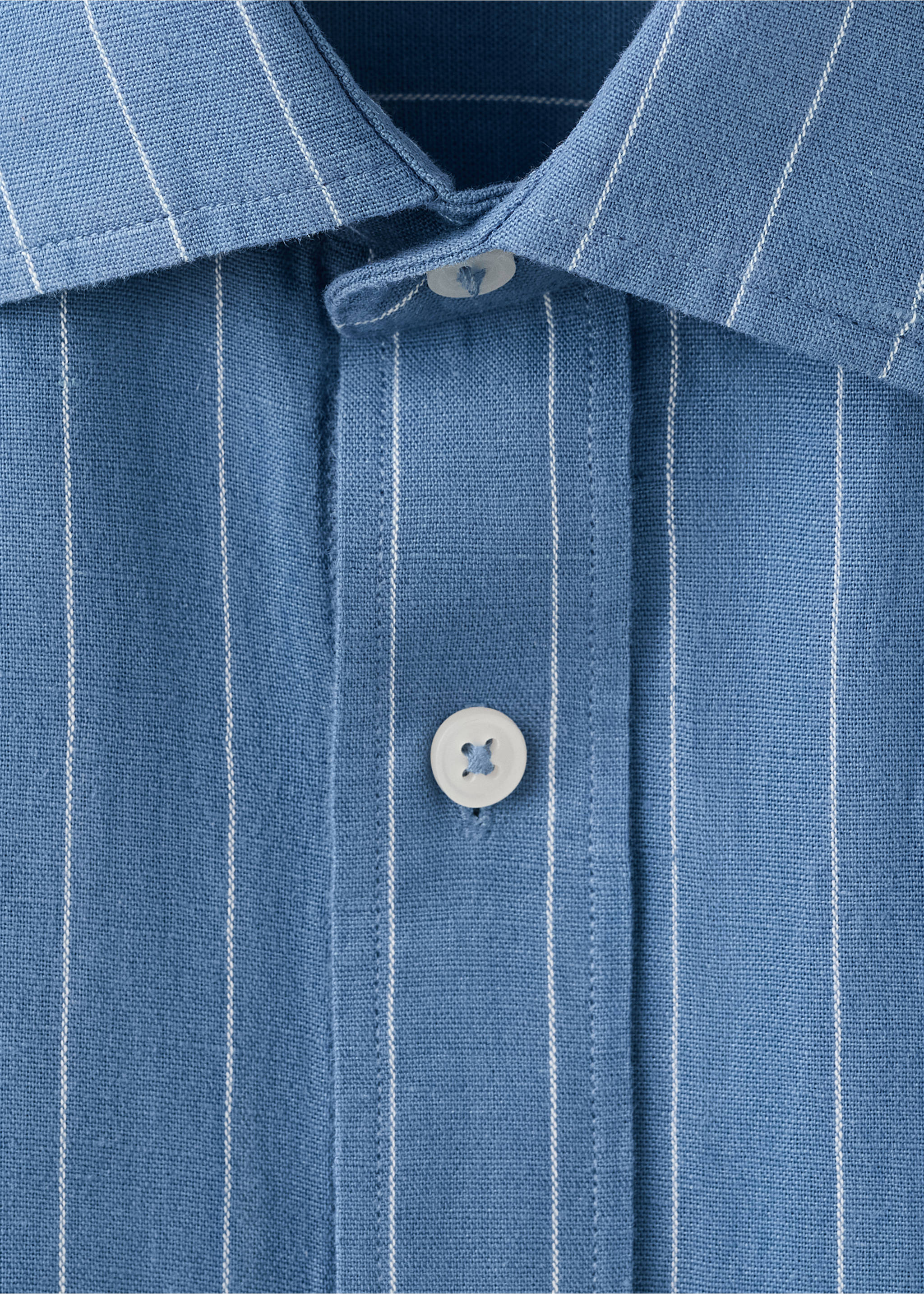 Regular-fit striped cotton-linen shirt - Details of the article 8, Ink Blue. Ref: 27055941-00.