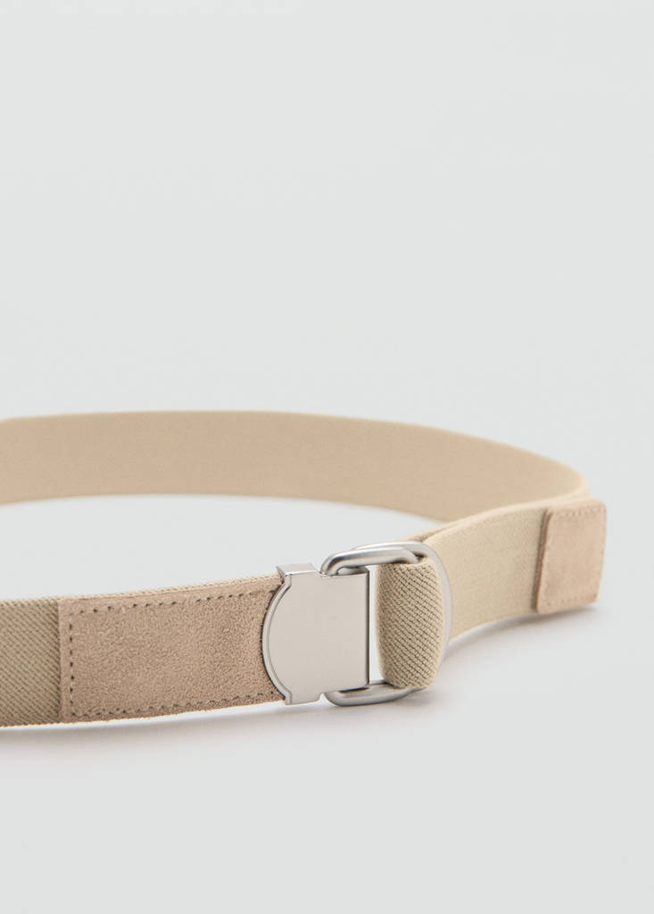 Leather mixed belt — Beige