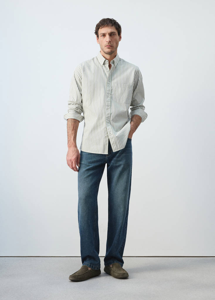 Regular-fit striped 100% cotton shirt — Pastel Green