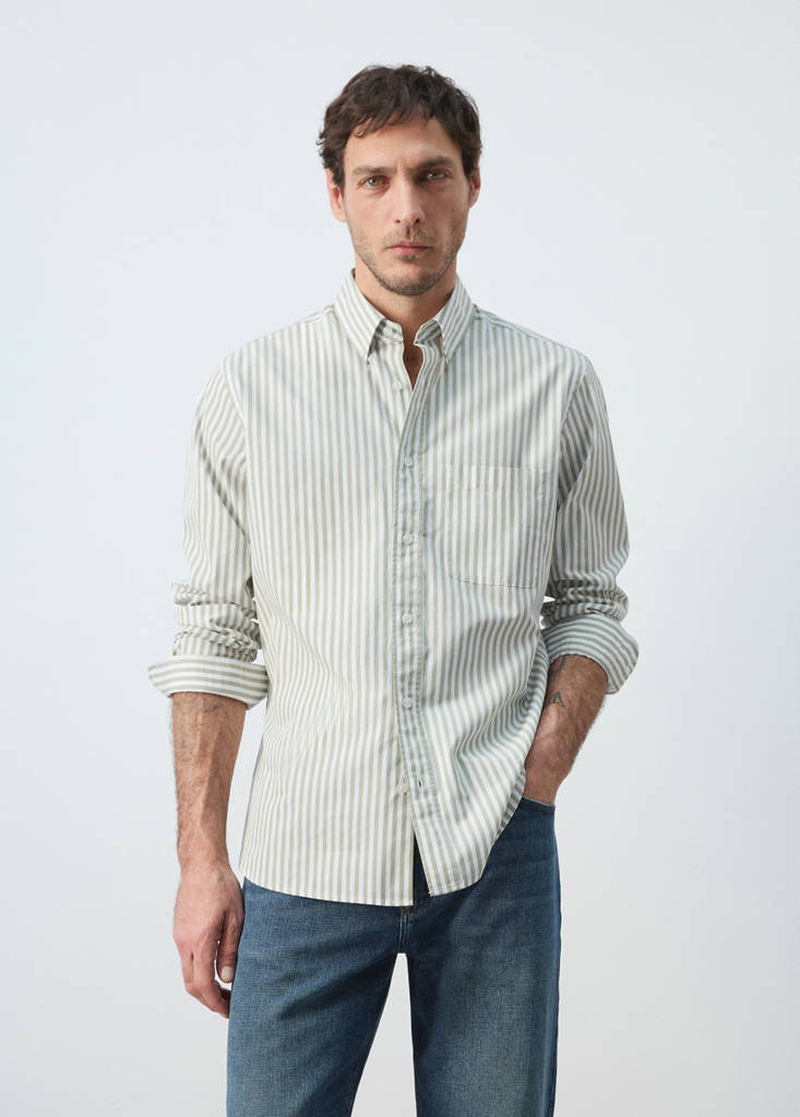 Regular-fit striped 100% cotton shirt — Pastel Green