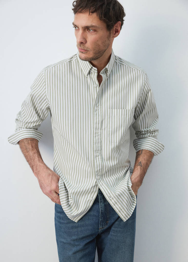 Regular-fit striped 100% cotton shirt — Pastel Green