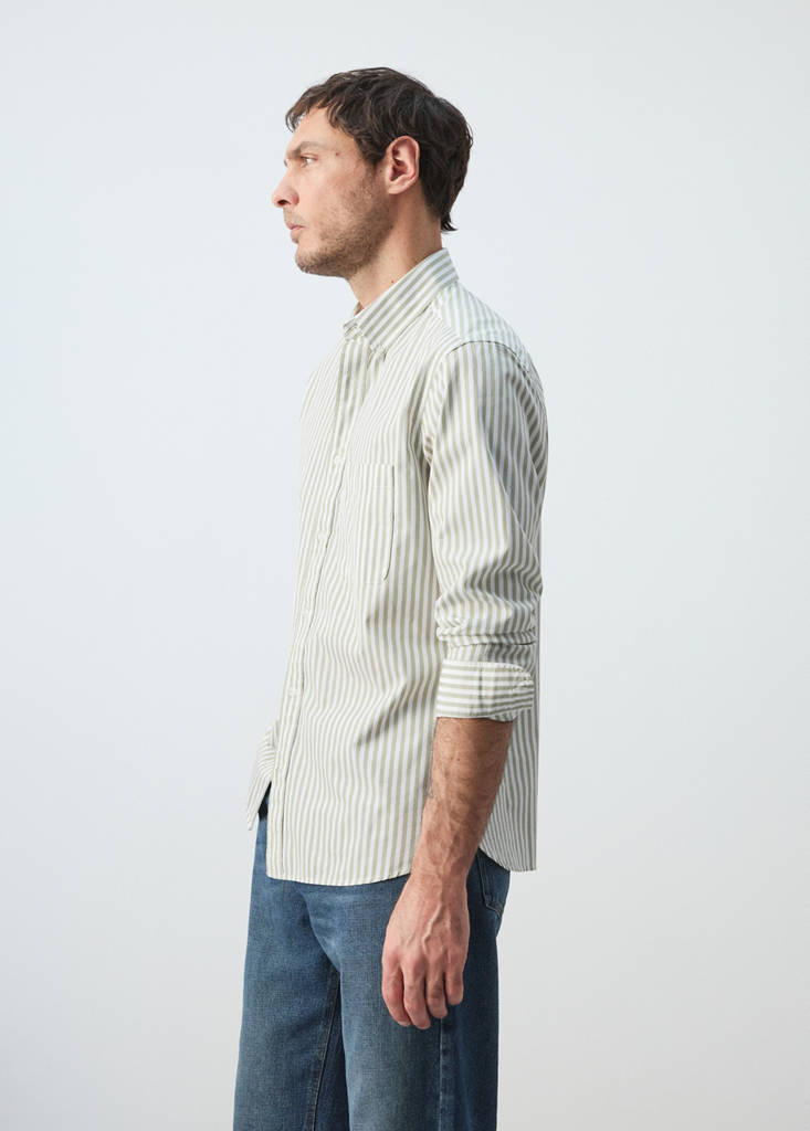 Regular-fit striped 100% cotton shirt — Pastel Green