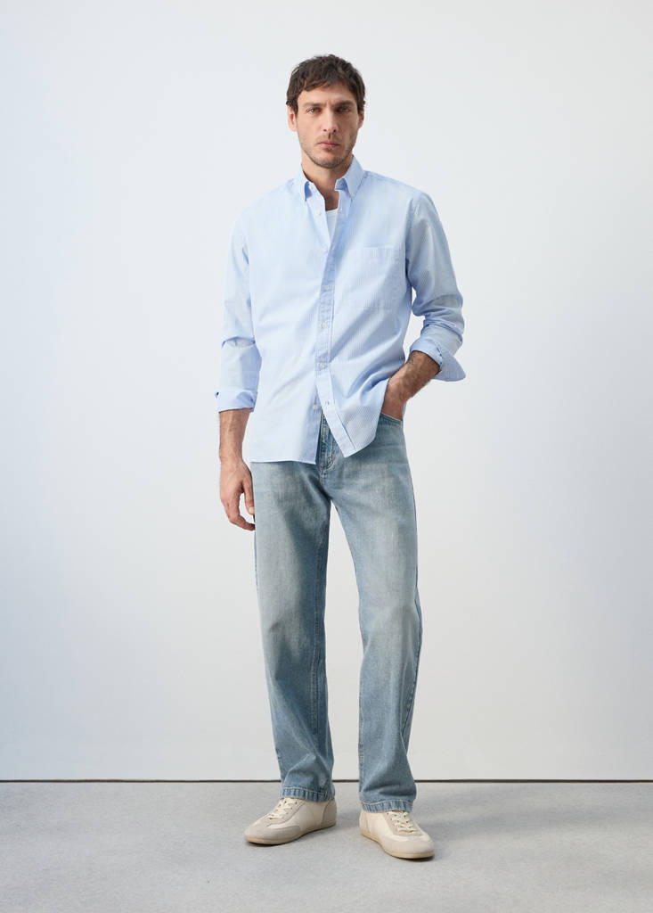 Regular-fit striped 100% cotton shirt — Sky Blue