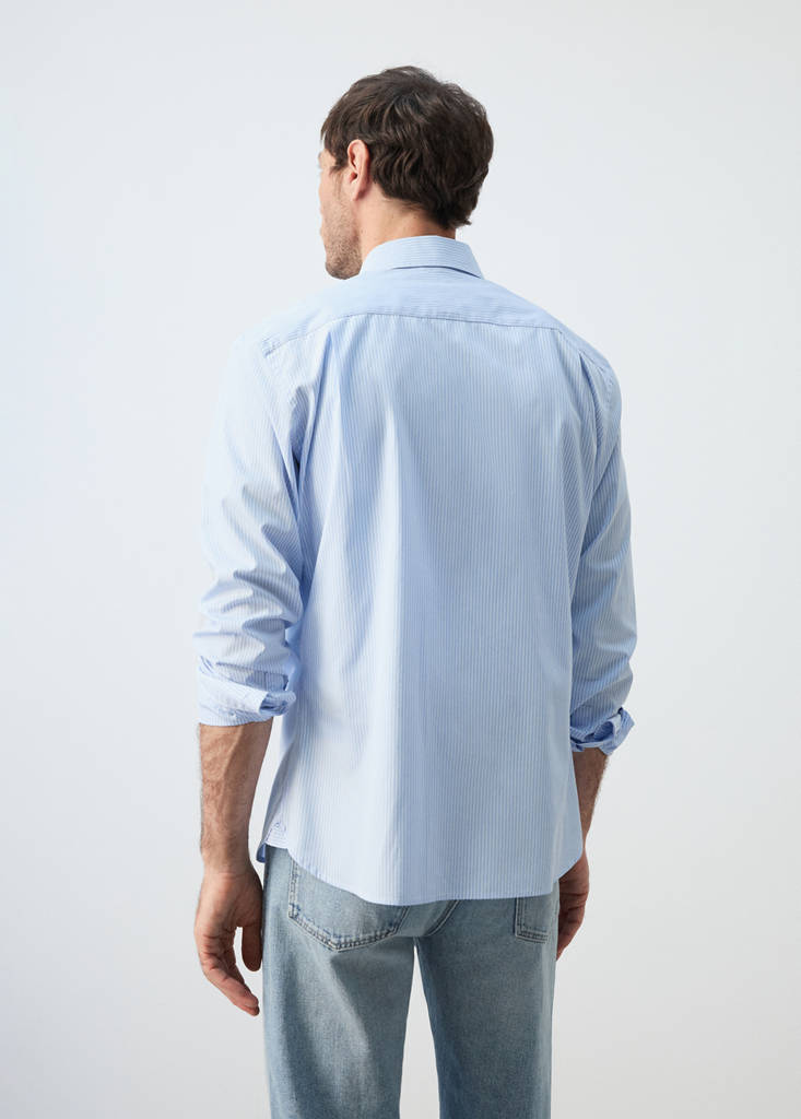 Regular-fit striped 100% cotton shirt — Sky Blue