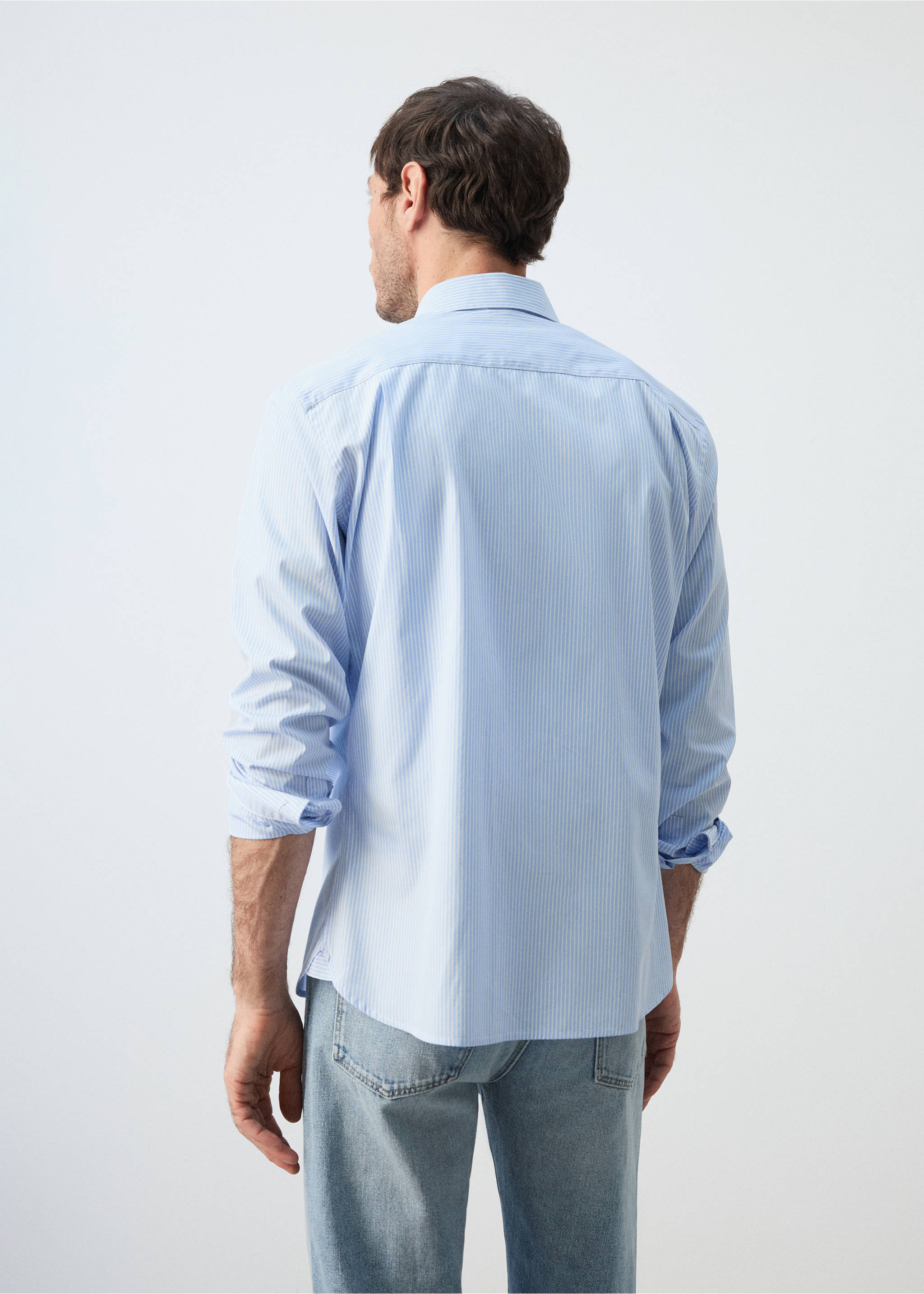 Camisa regular fit 100% algodón rayas - Reverso del artículo, Azul celeste. Ref: 27055945-00.