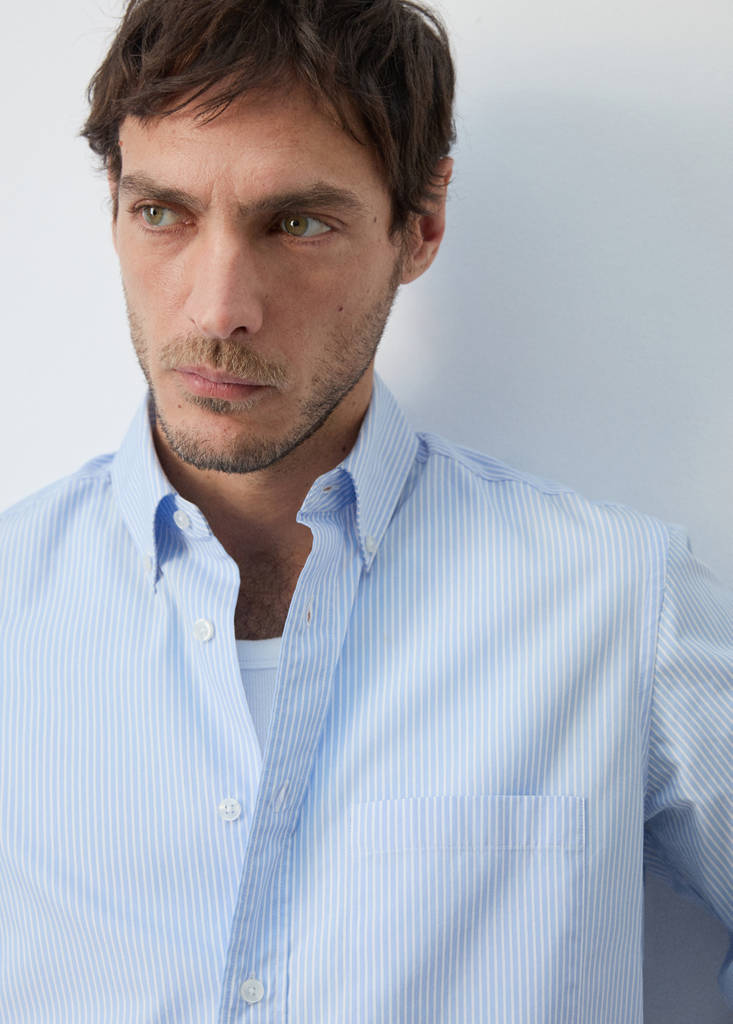 Regular-fit striped 100% cotton shirt — Sky Blue