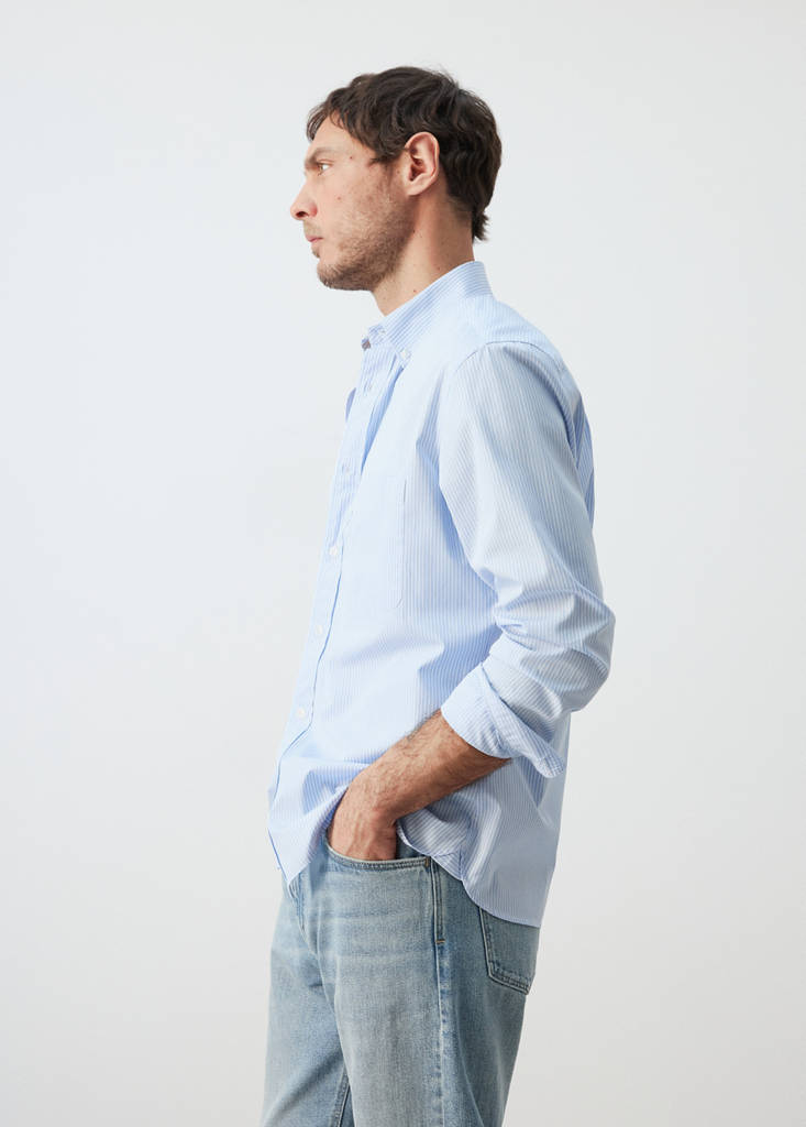 Regular-fit striped 100% cotton shirt — Sky Blue