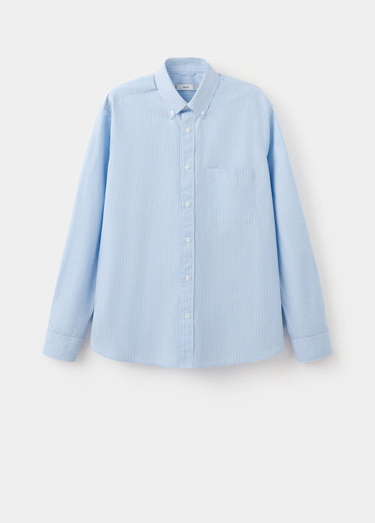 Regular-fit striped 100% cotton shirt — Sky Blue