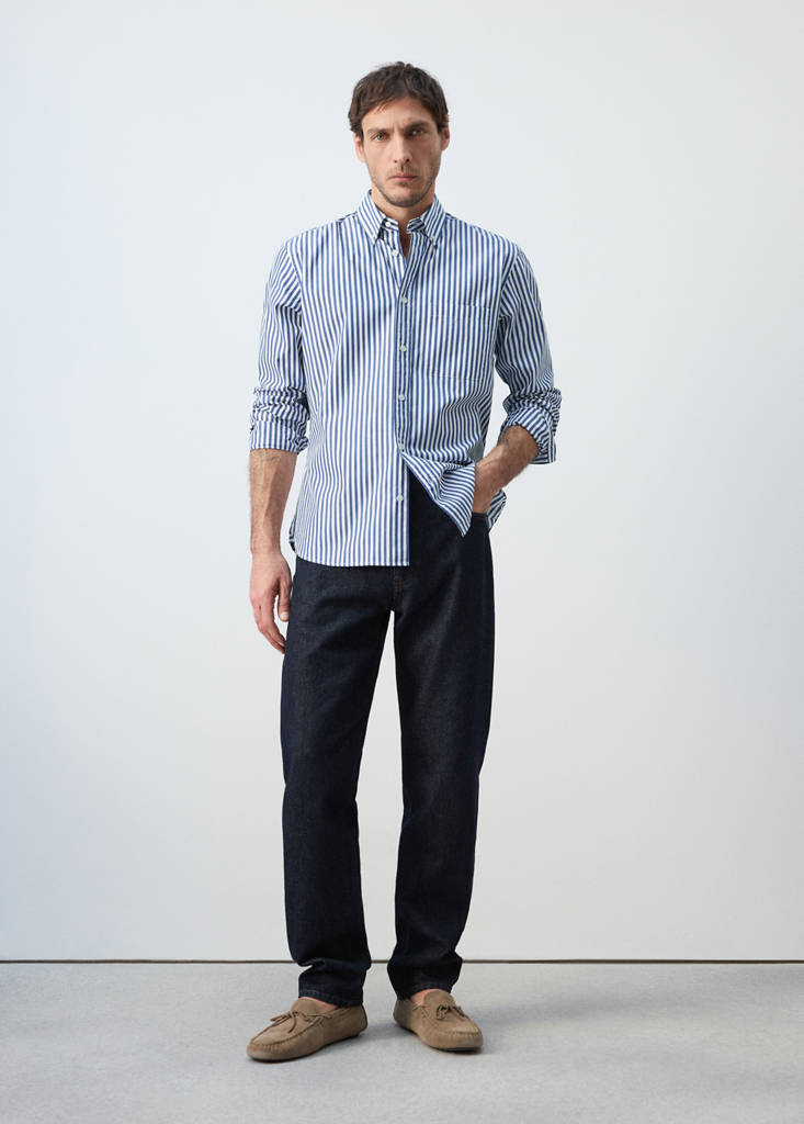 Regular-fit striped 100% cotton shirt — Vibrant blue