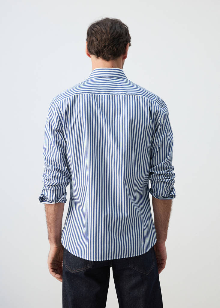Regular-fit striped 100% cotton shirt — Vibrant blue