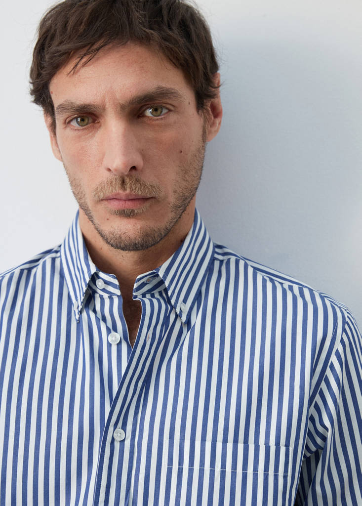 Regular-fit striped 100% cotton shirt — Vibrant blue