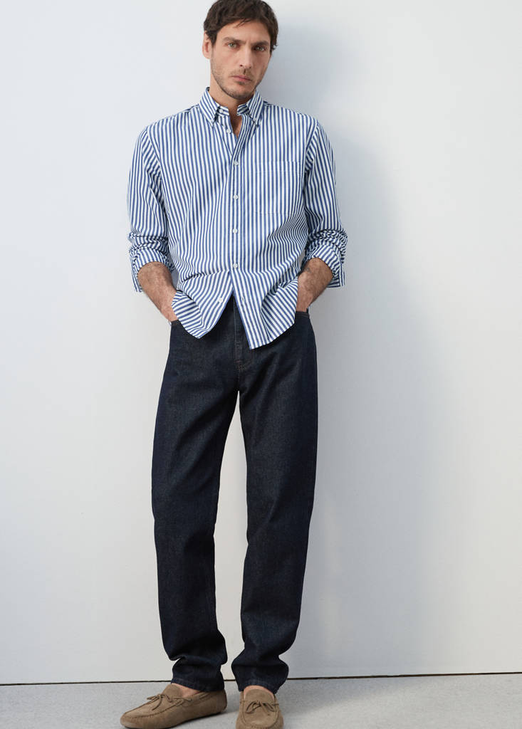 Regular-fit striped 100% cotton shirt — Vibrant blue