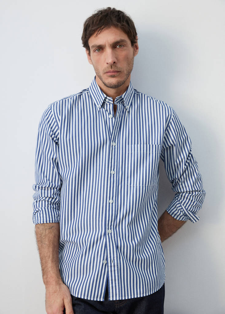 Regular-fit striped 100% cotton shirt — Vibrant blue