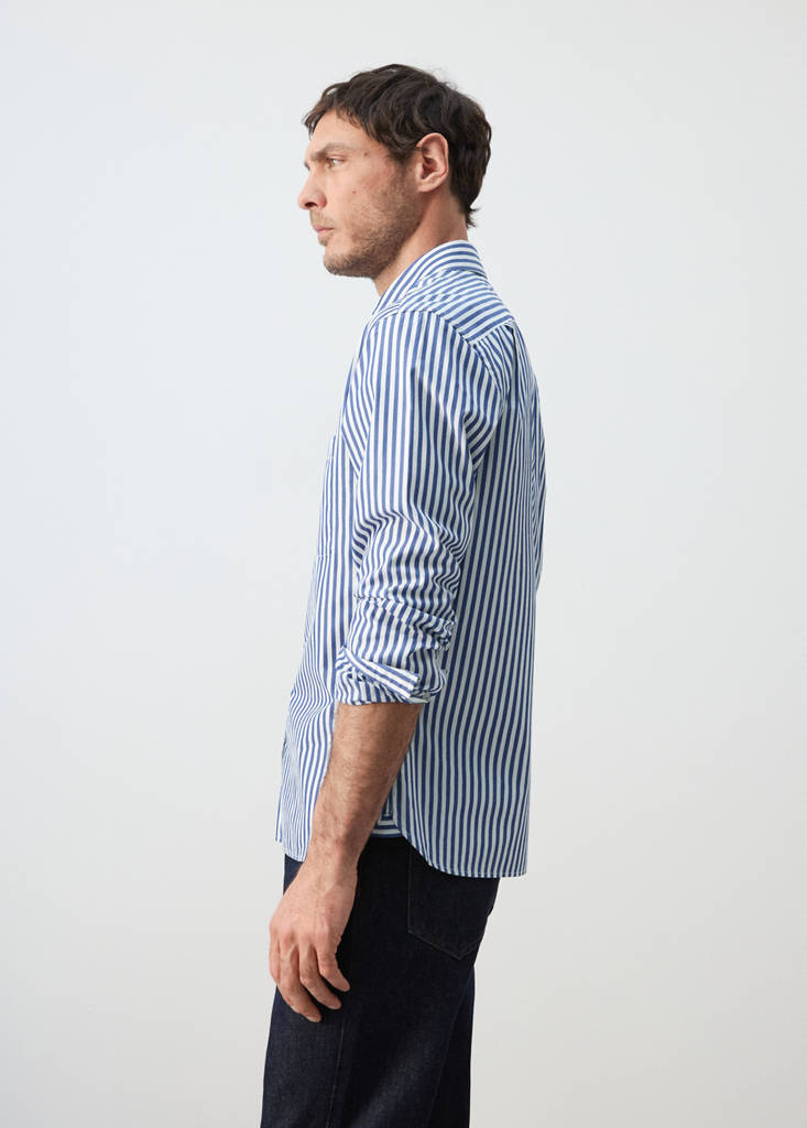 Regular-fit striped 100% cotton shirt — Vibrant blue