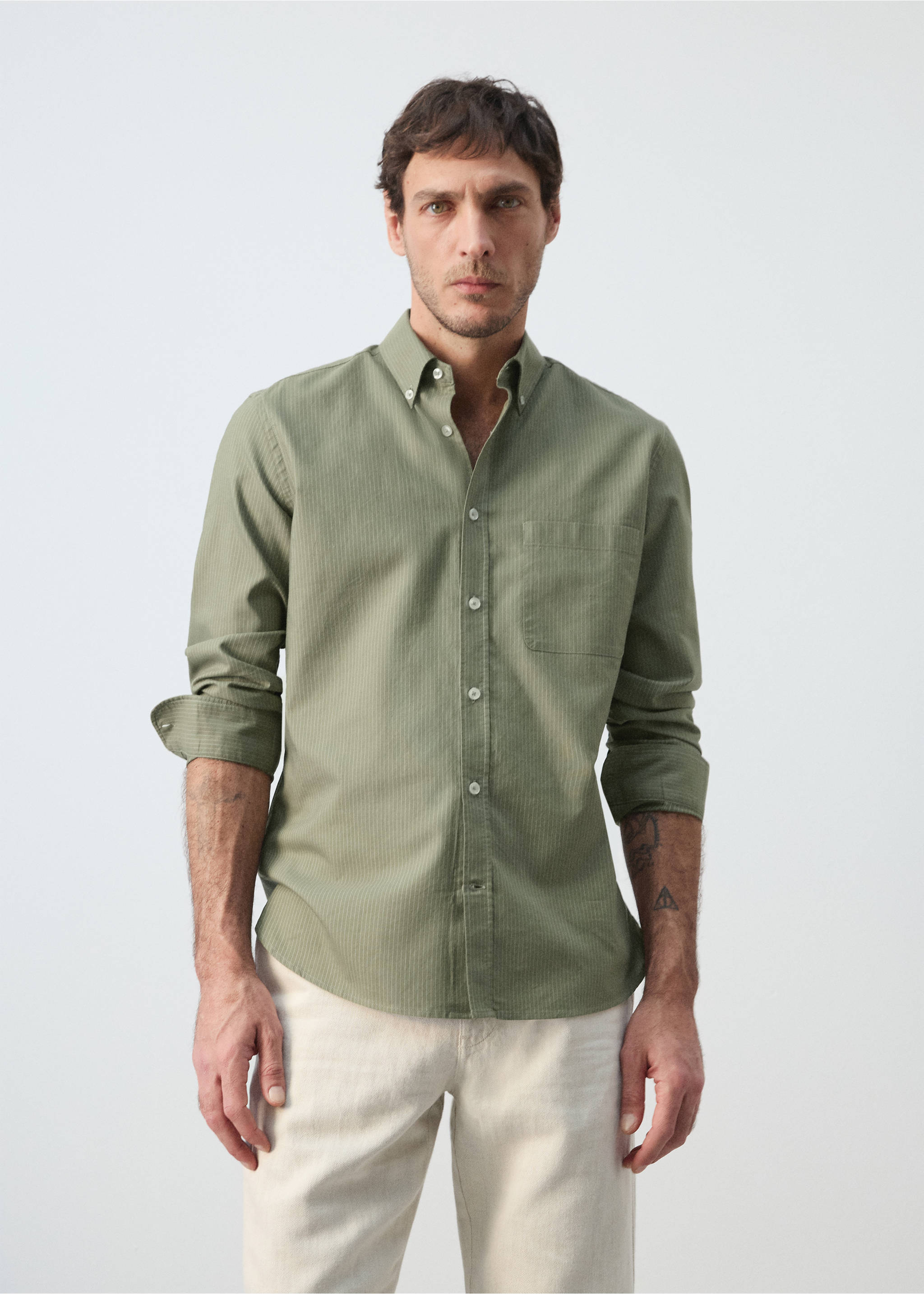 Camisa Oxford regular fit 100% cotó ratlles - Pla mig, Verd. Ref: 27055947-00.