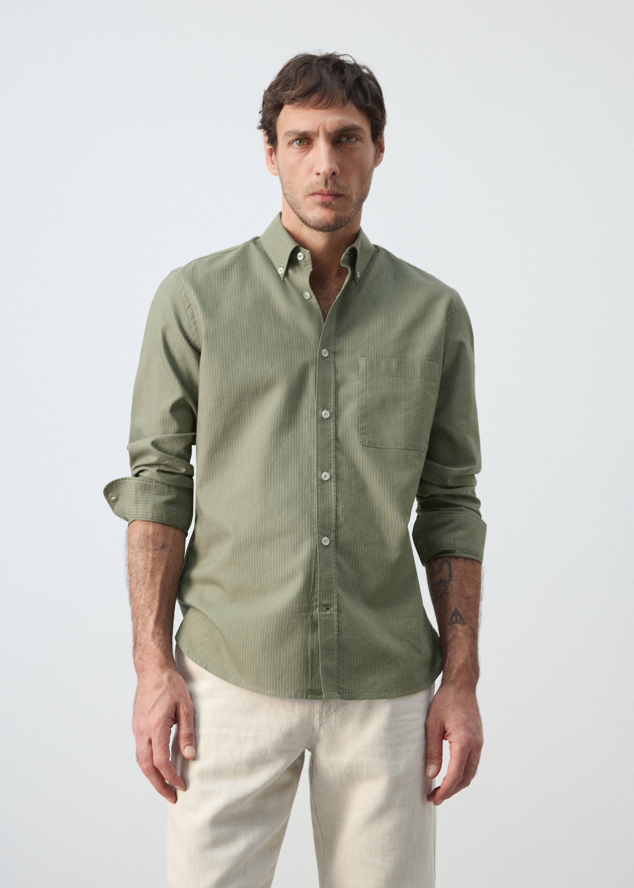 Camisa Oxford regular fit 100% cotó ratlles - Pla mig