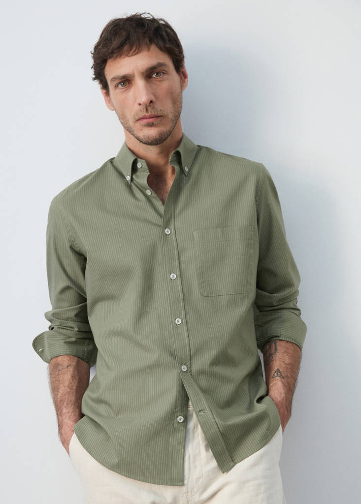 Oxford shirt, regular fit, 100% cotton, striped — Green