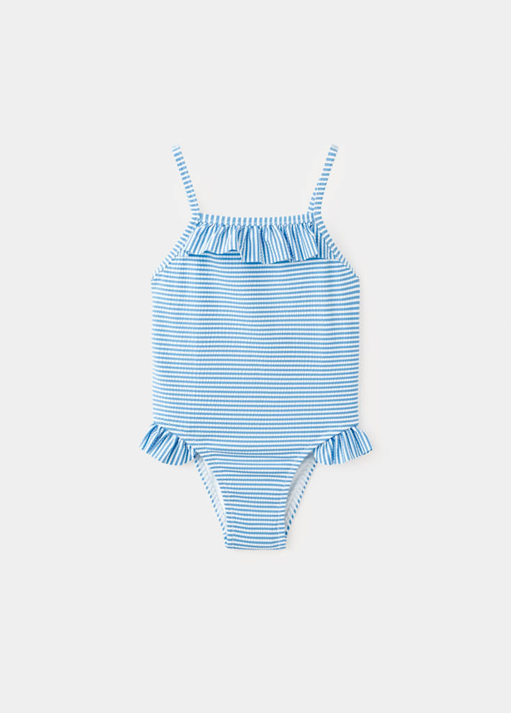 Ruffled striped swimsuit — Blue
