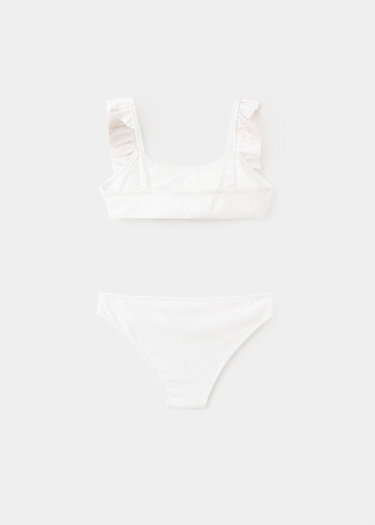 Ruffled floral textured bikini — White
