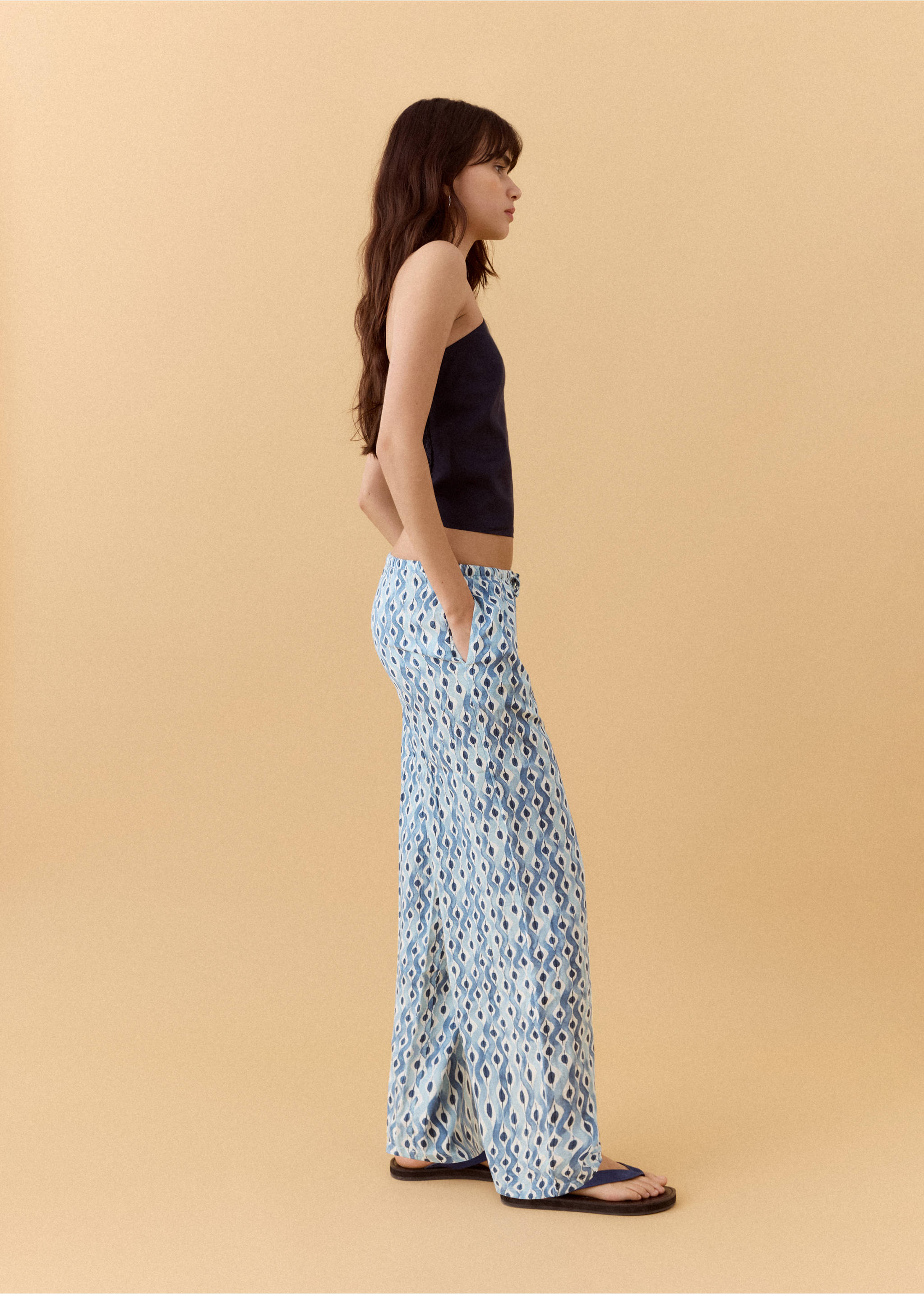 Pantalón fluido estampado - Plano medio, Azul celeste. Ref: 27055957-00.