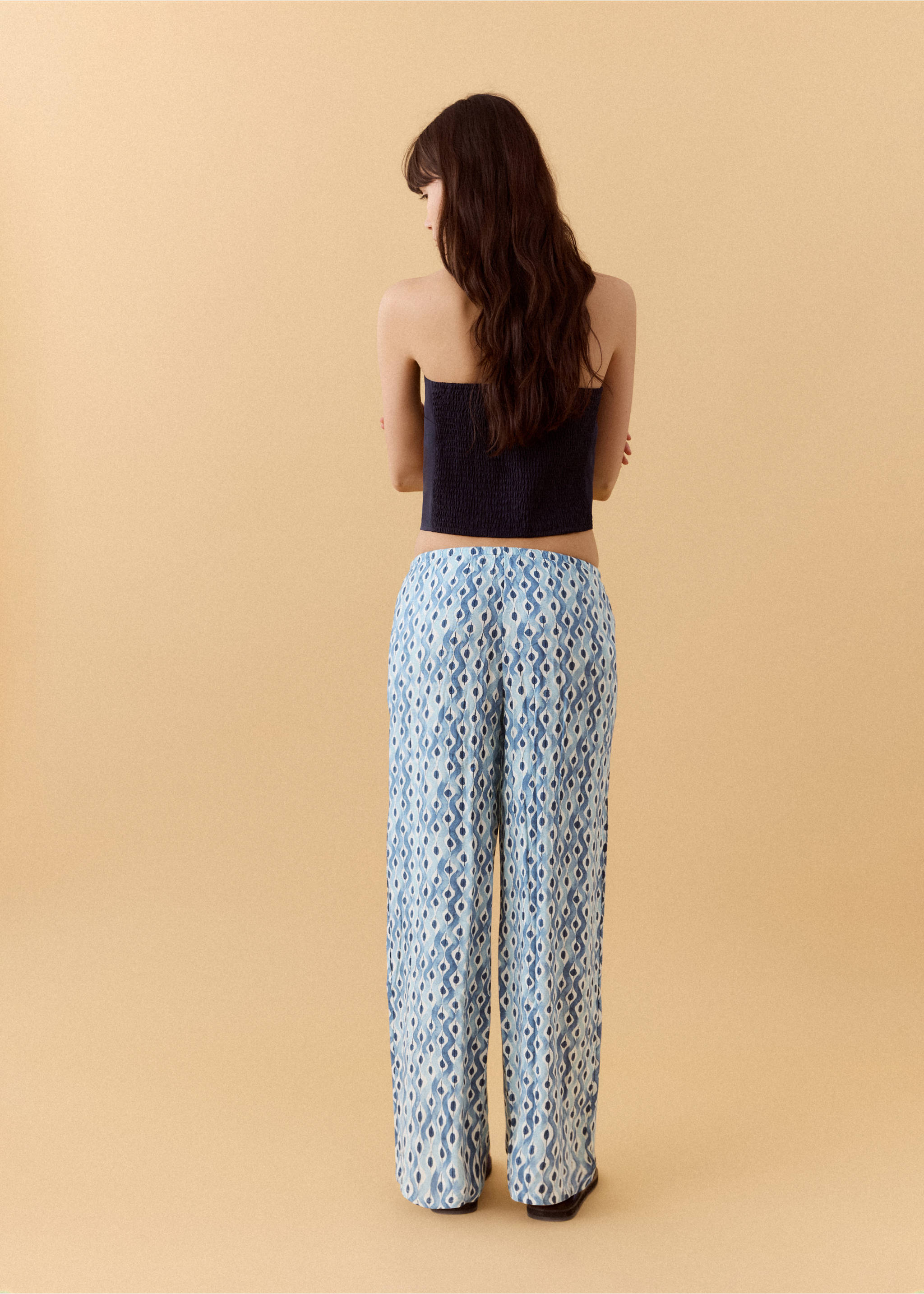 Pantalón fluido estampado - Reverso del artículo, Azul celeste. Ref: 27055957-00.