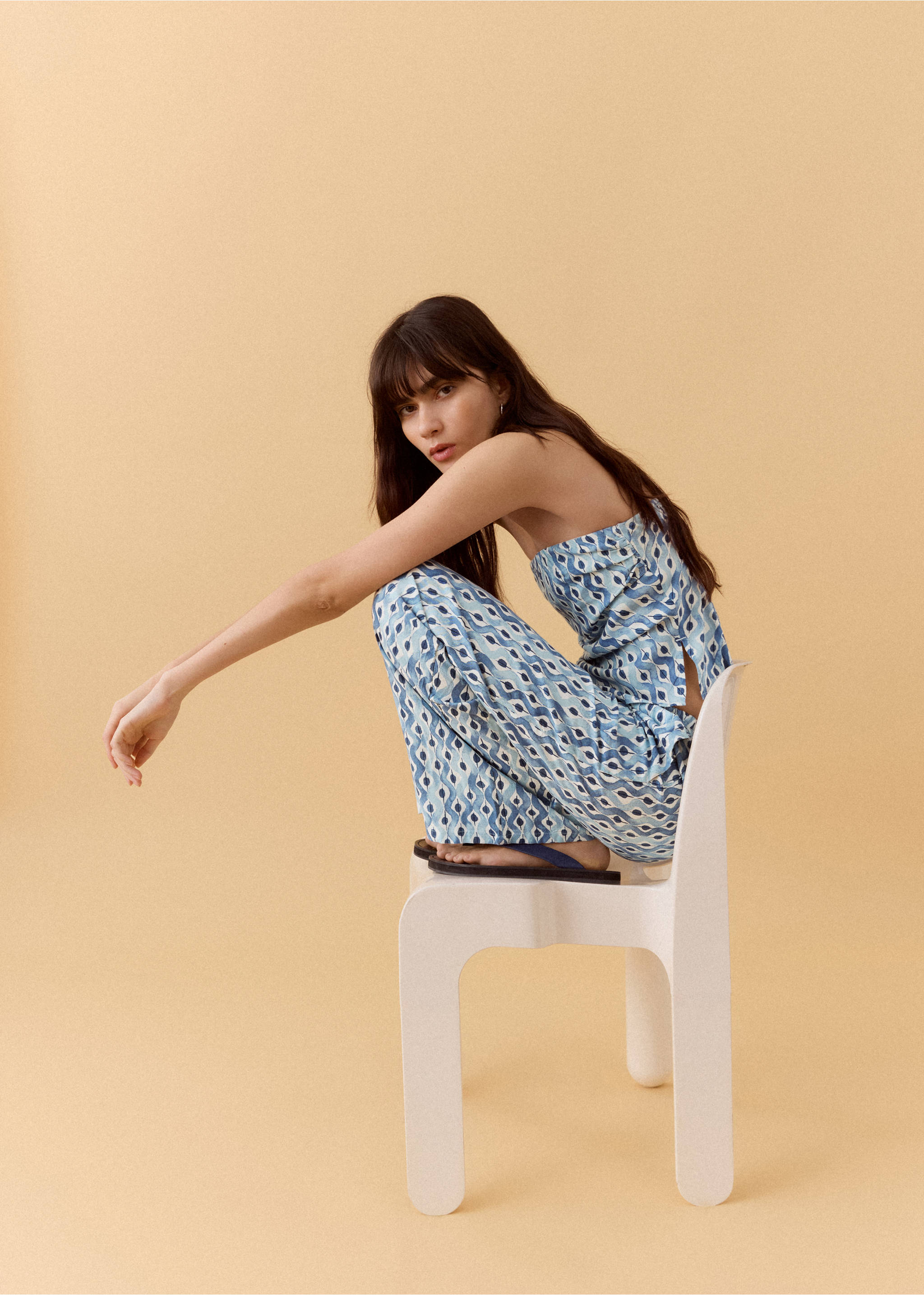 Pantalón fluido estampado - Detalle del artículo 2, Azul celeste. Ref: 27055957-00.